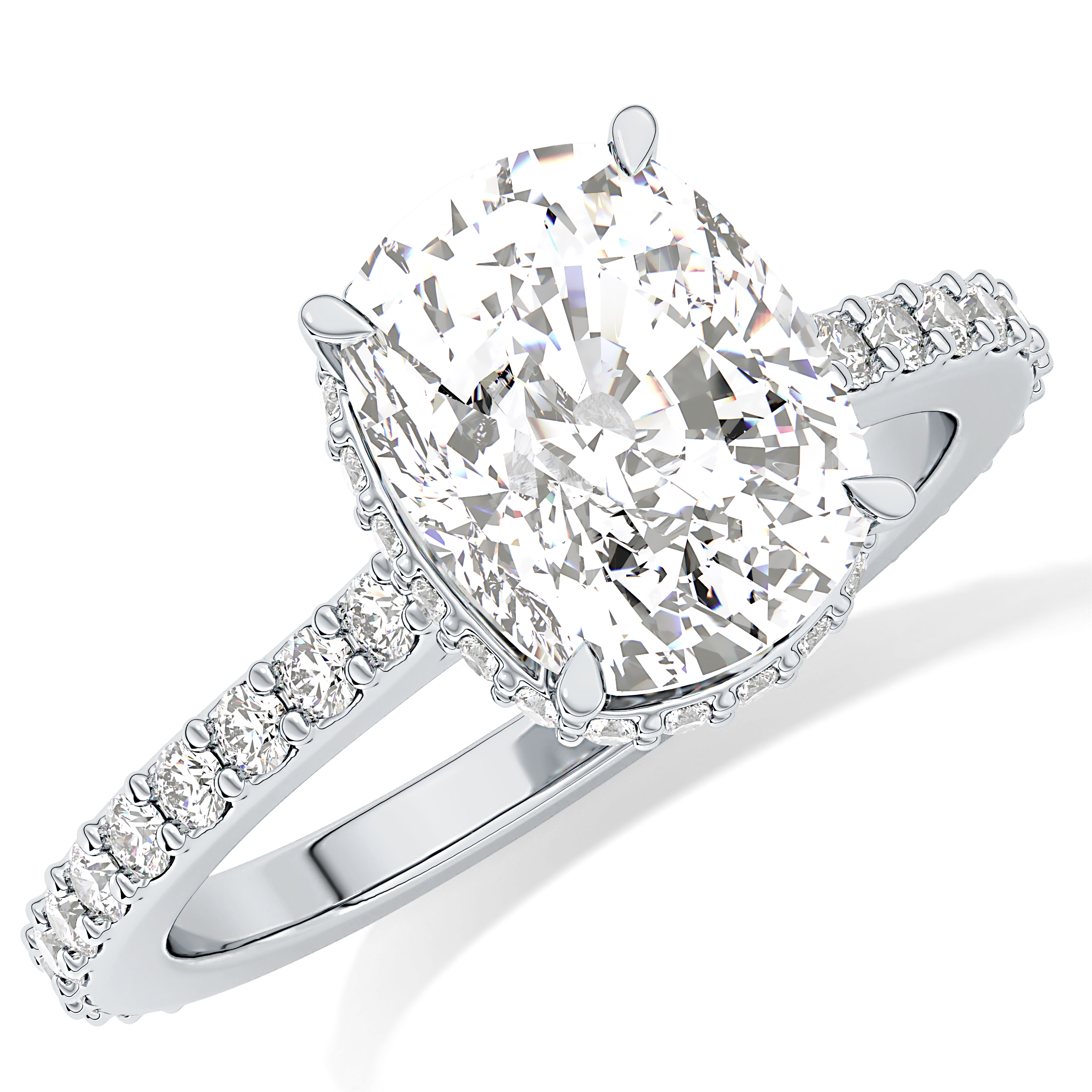 Cushion Hidden Halo & Pave Lab Grown Diamond Engagement Ring