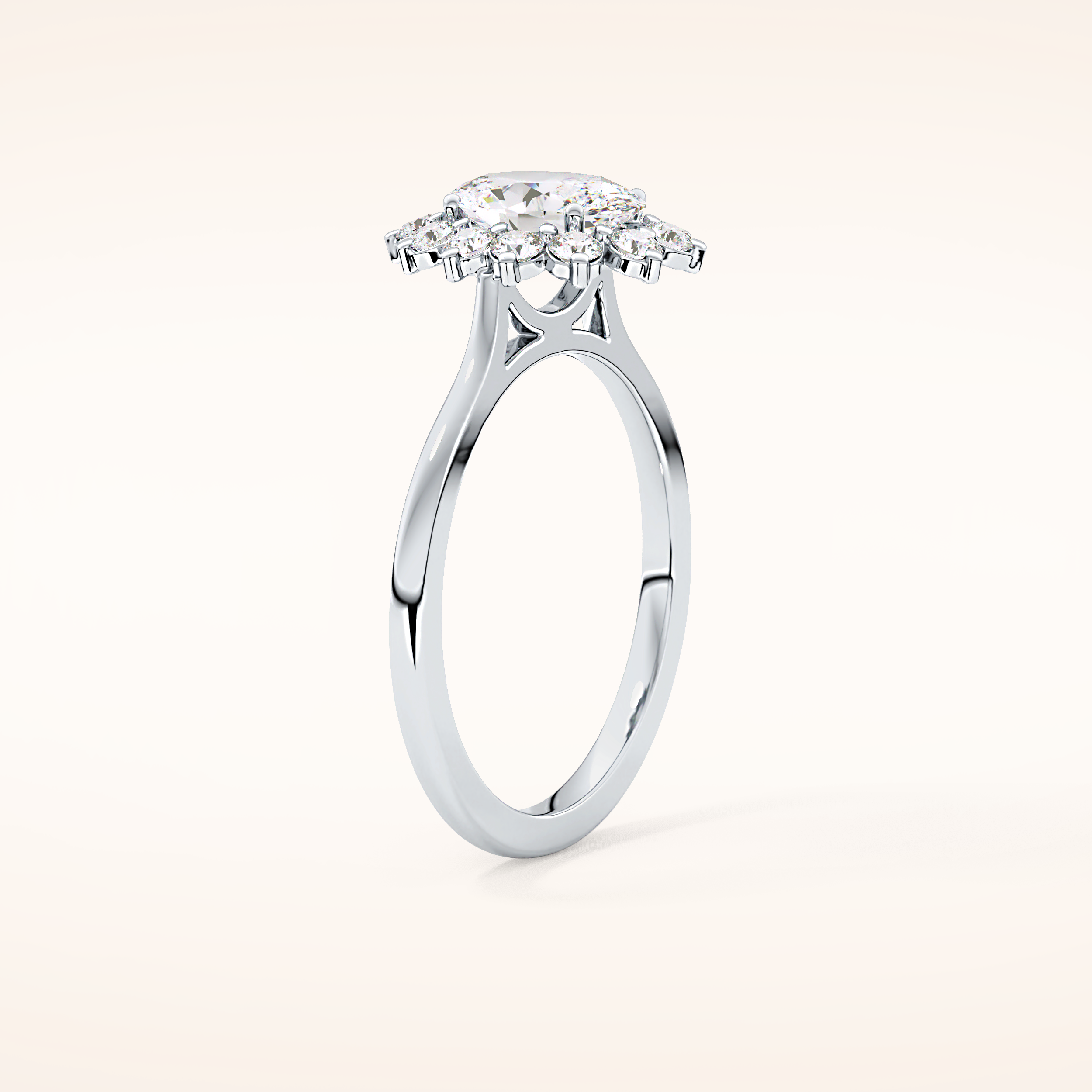0.91 CT Oval Shaped Halo Moissanite Engagement Ring