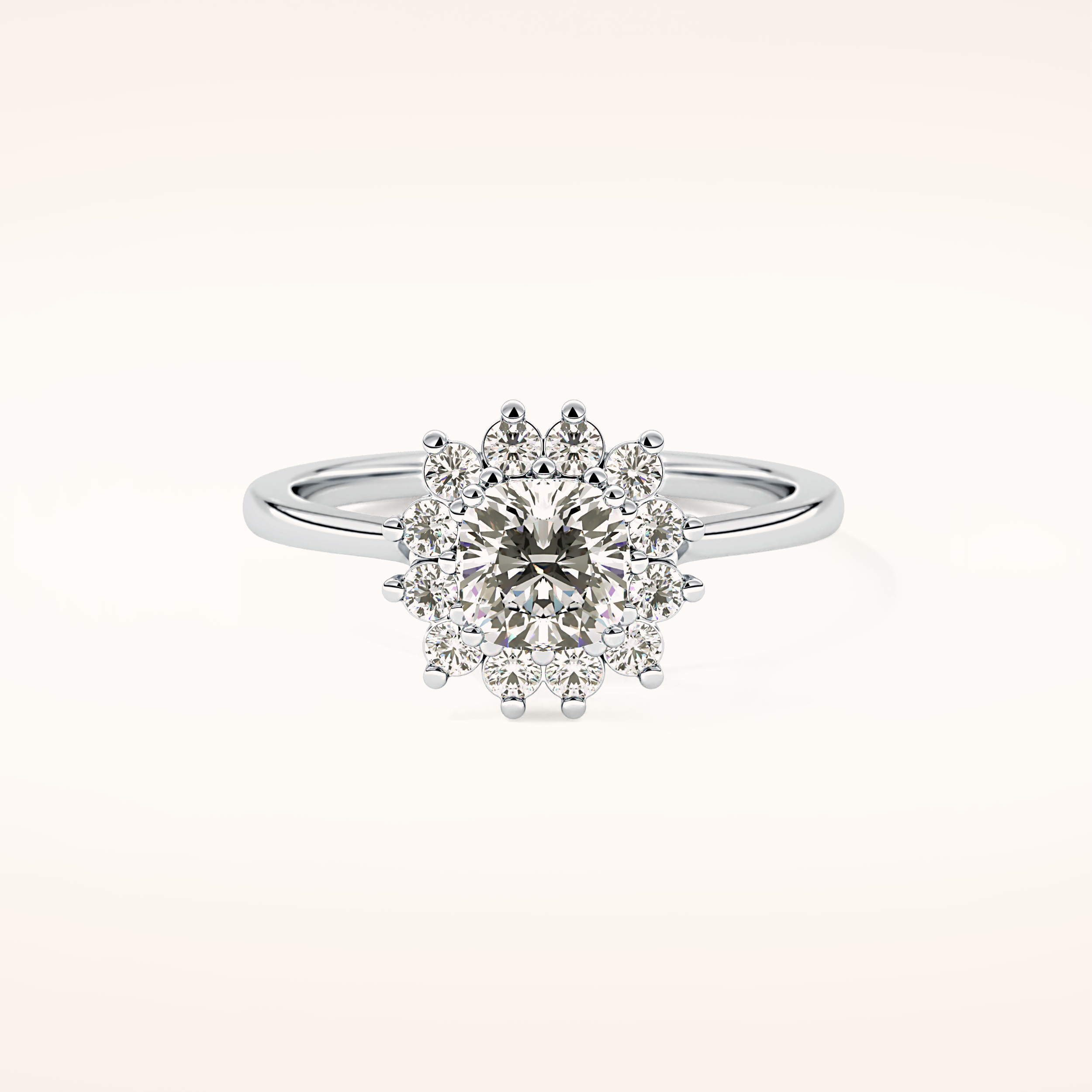 0.86 CT Cushion Shaped Halo Moissanite Engagement Ring