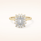 1.31 CT Emerald Shaped Halo Moissanite Engagement Ring