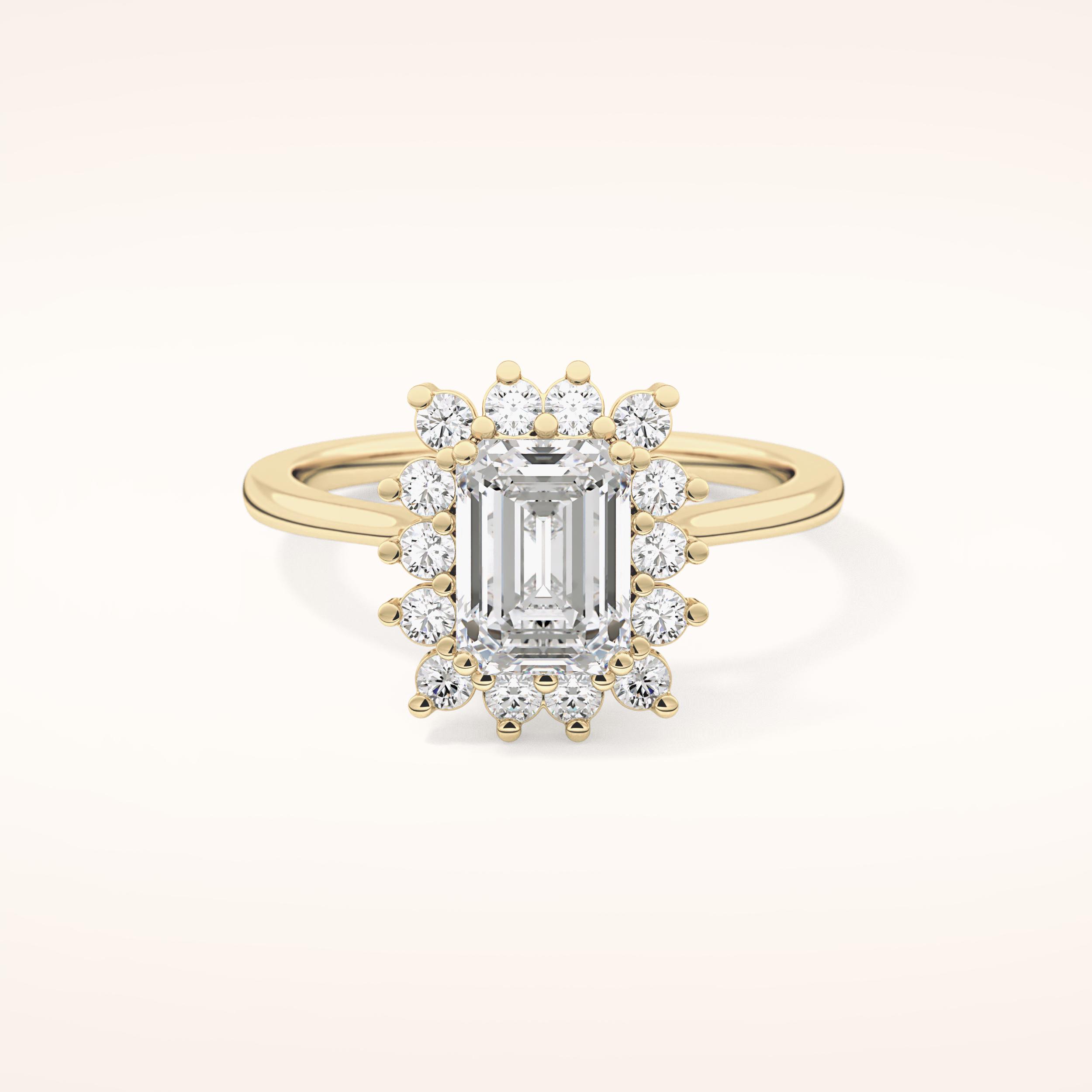 1.31 CT Emerald Shaped Halo Moissanite Engagement Ring