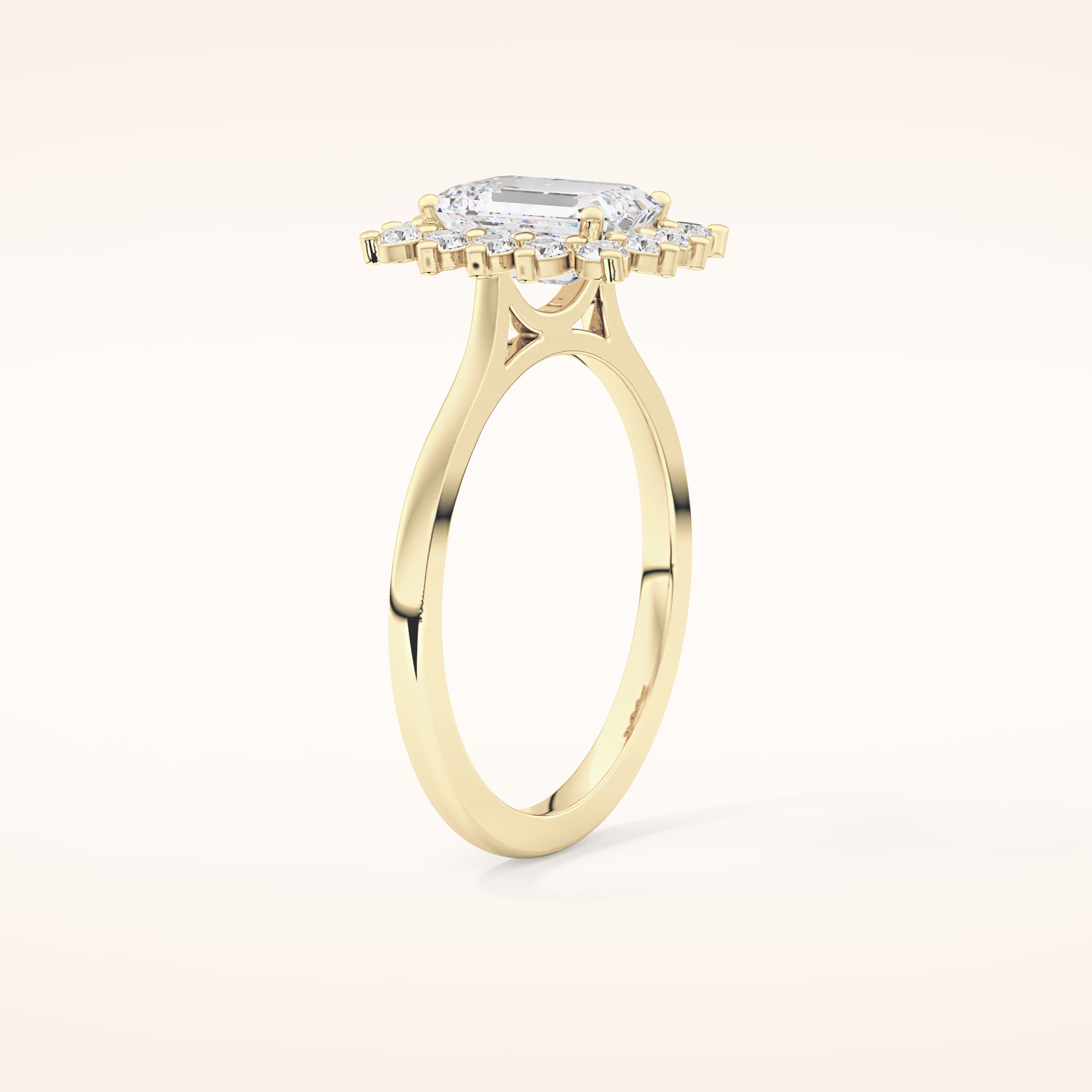 1.31 CT Emerald Shaped Halo Moissanite Engagement Ring