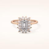 1.31 CT Emerald Shaped Halo Moissanite Engagement Ring