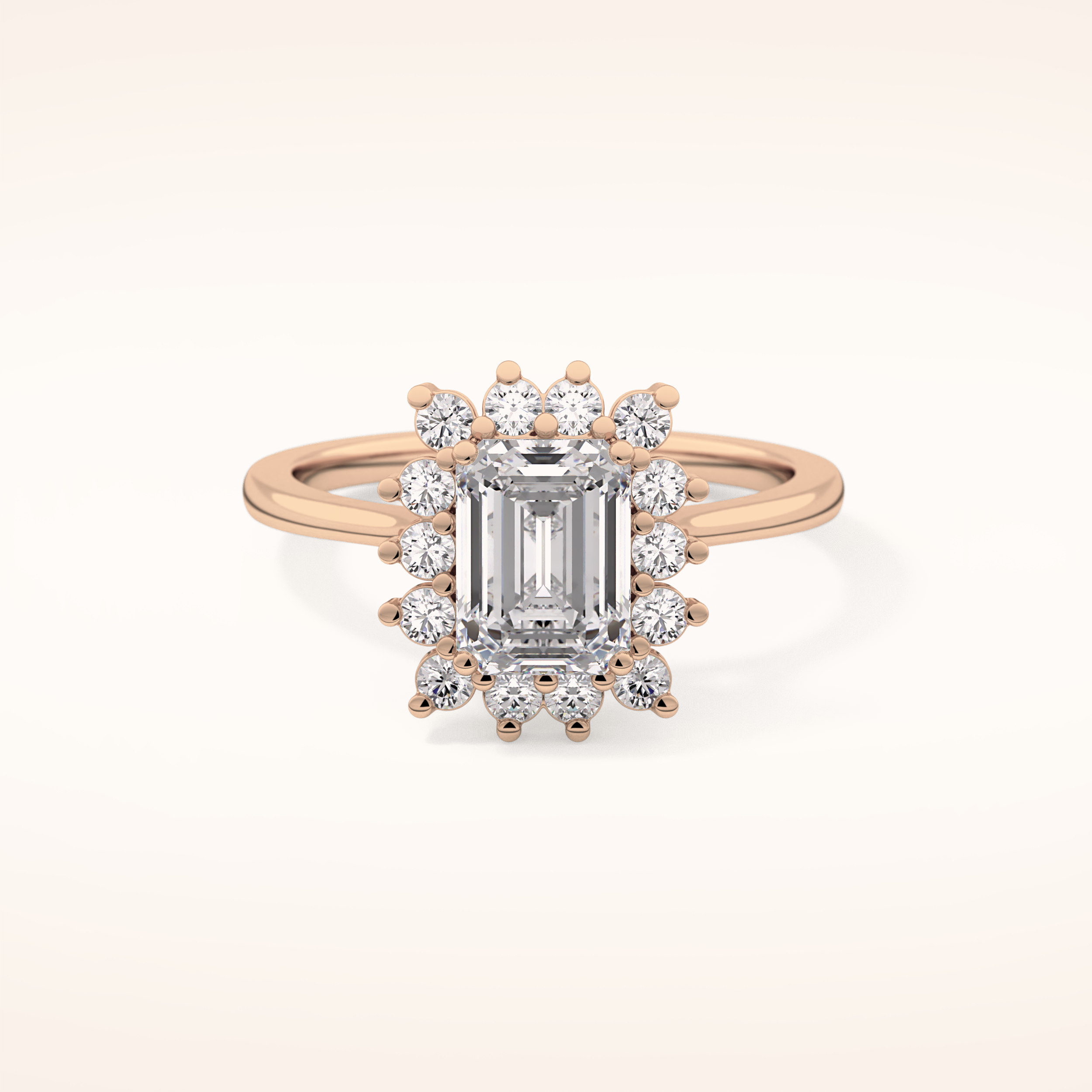 1.31 CT Emerald Shaped Halo Moissanite Engagement Ring
