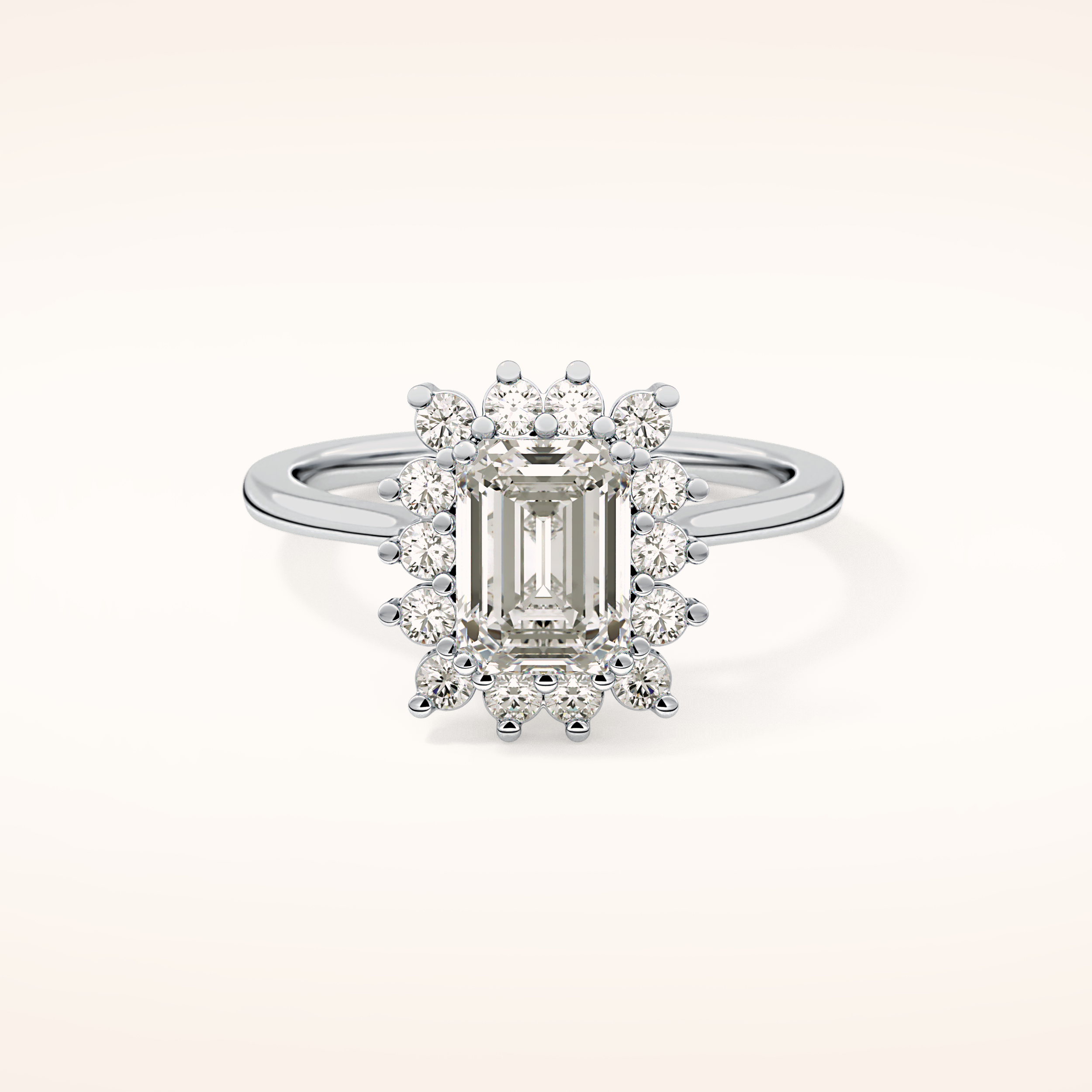 1.31 CT Emerald Shaped Halo Moissanite Engagement Ring