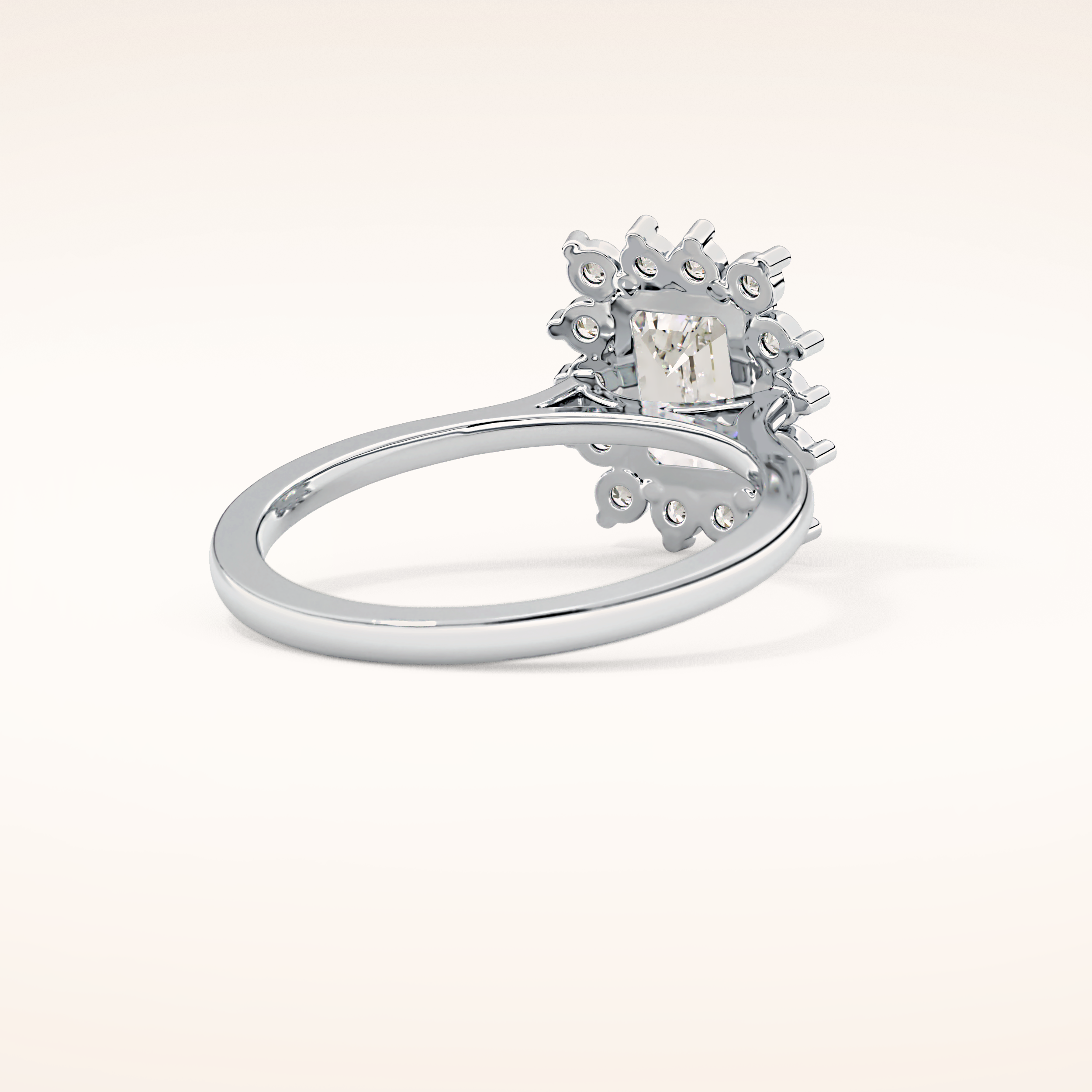 1.31 CT Emerald Shaped Halo Moissanite Engagement Ring