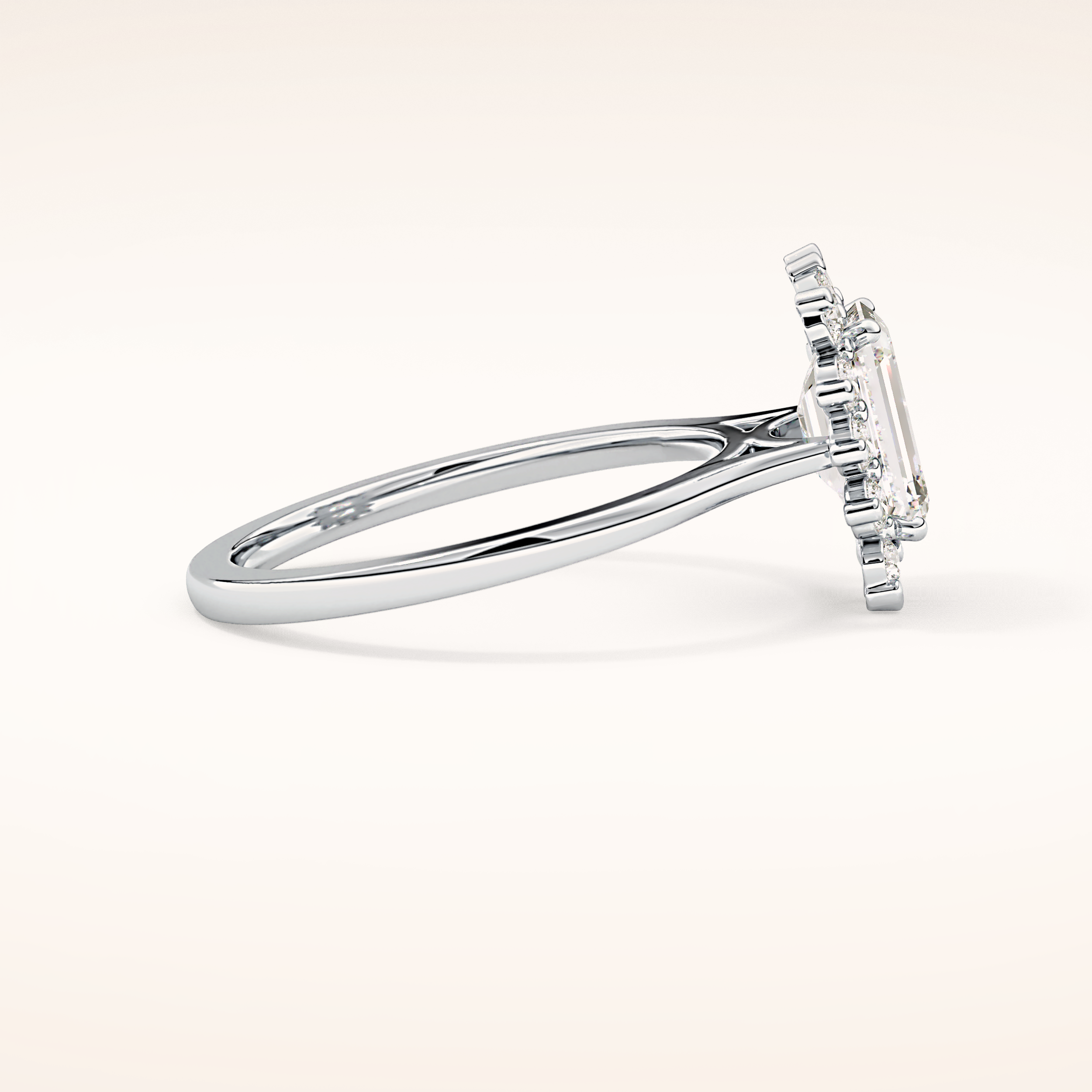 1.31 CT Emerald Shaped Halo Moissanite Engagement Ring