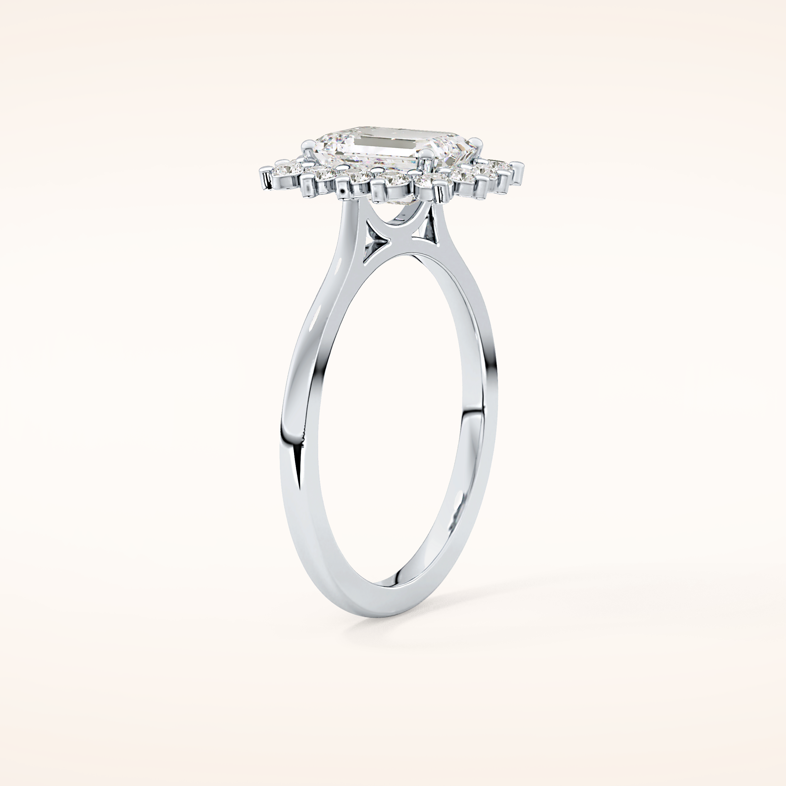 1.31 CT Emerald Shaped Halo Moissanite Engagement Ring