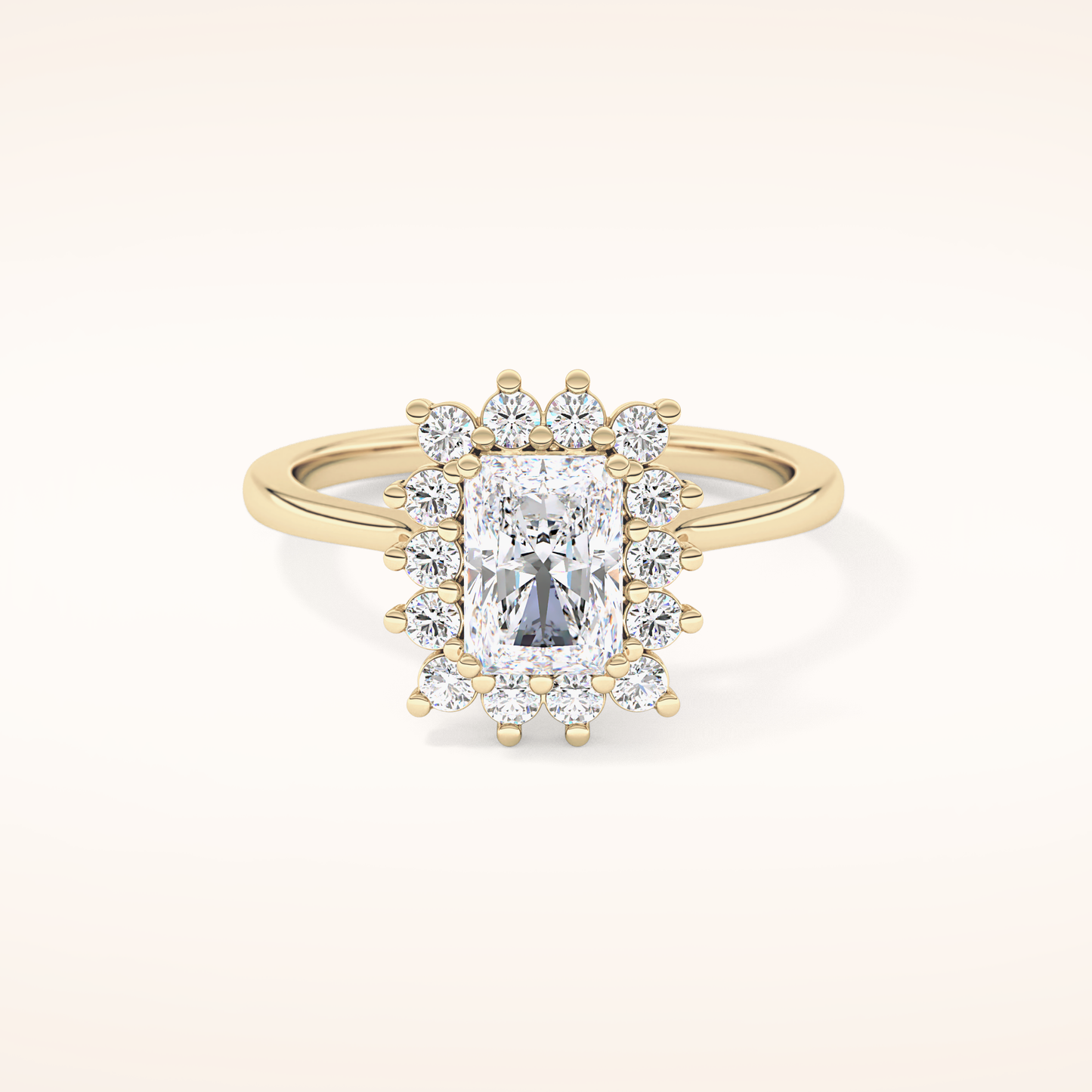 1.21 CT Radiant Shaped Halo Moissanite Engagement Ring