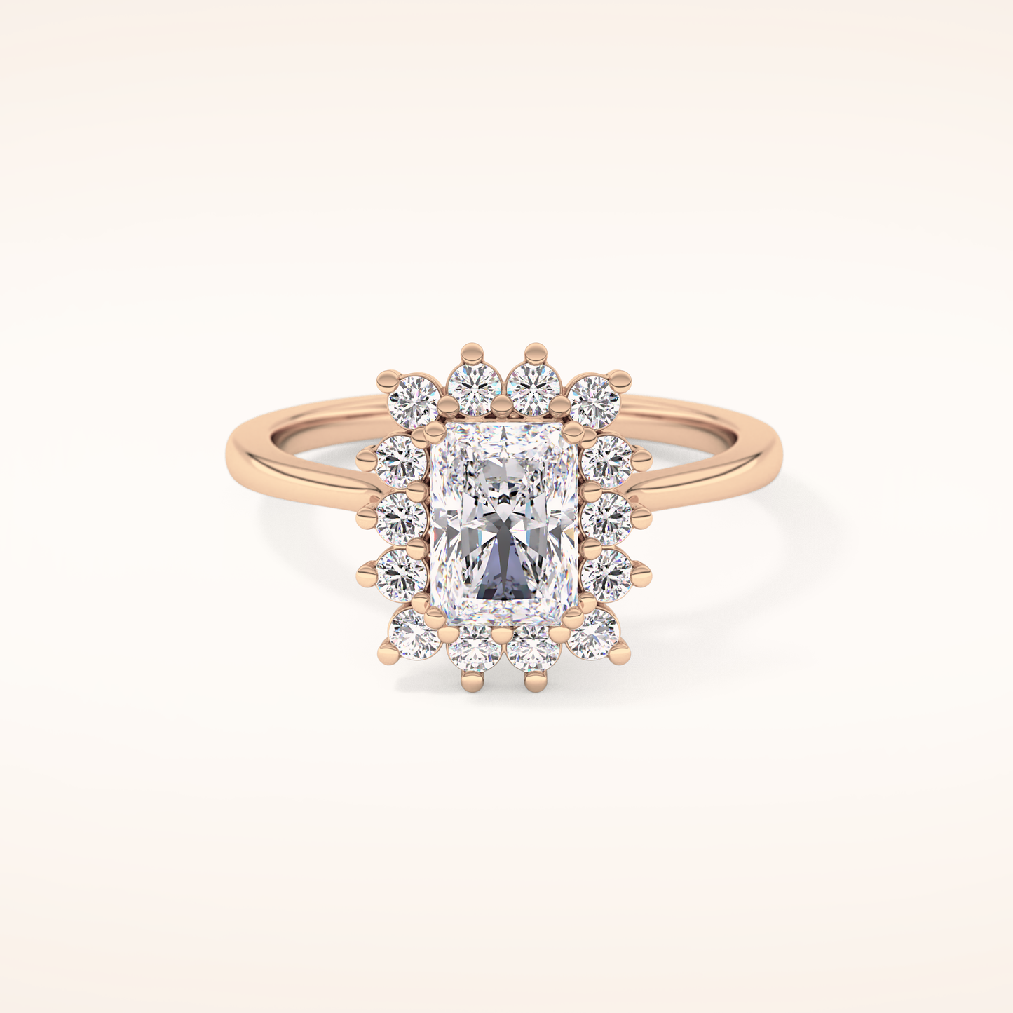 1.21 CT Radiant Shaped Halo Moissanite Engagement Ring