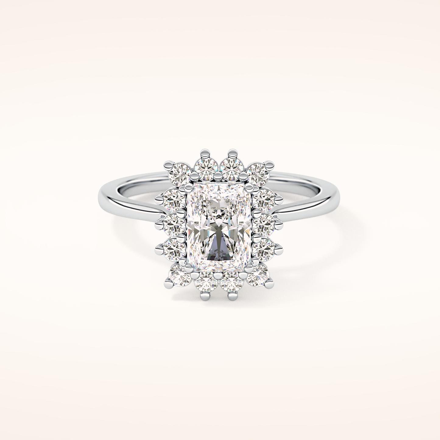 1.21 CT Radiant Shaped Halo Moissanite Engagement Ring