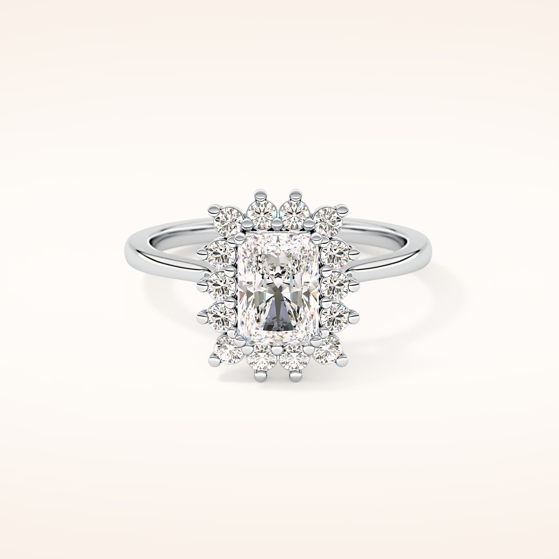 1.21 CT Radiant Shaped Halo Moissanite Engagement Ring