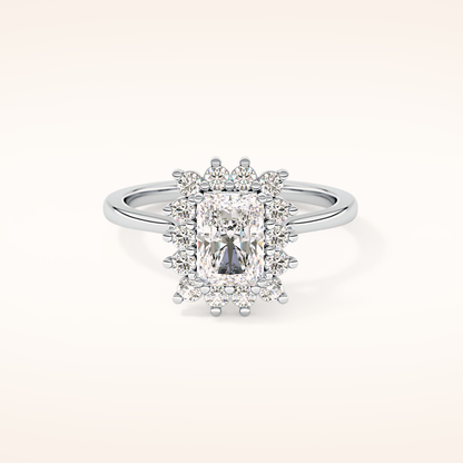 1.21 CT Radiant Shaped Halo Moissanite Engagement Ring