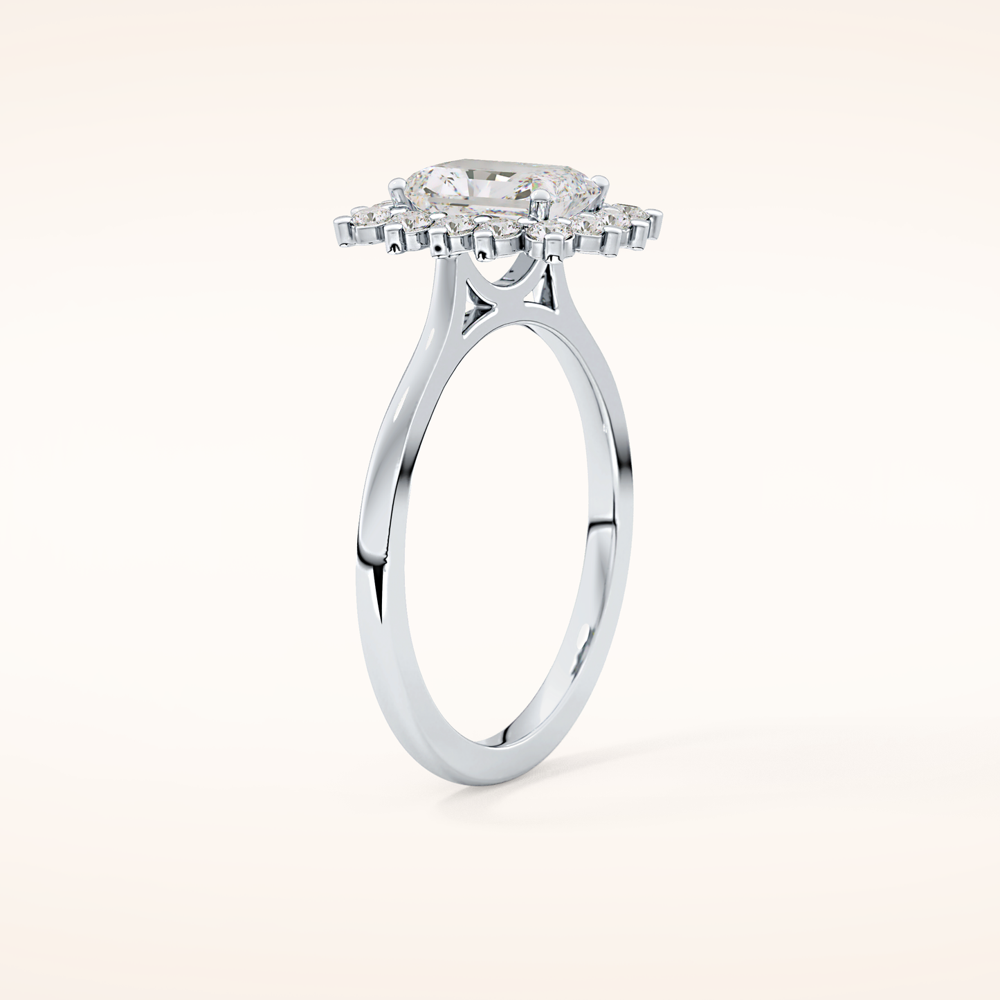 1.21 CT Radiant Shaped Halo Moissanite Engagement Ring
