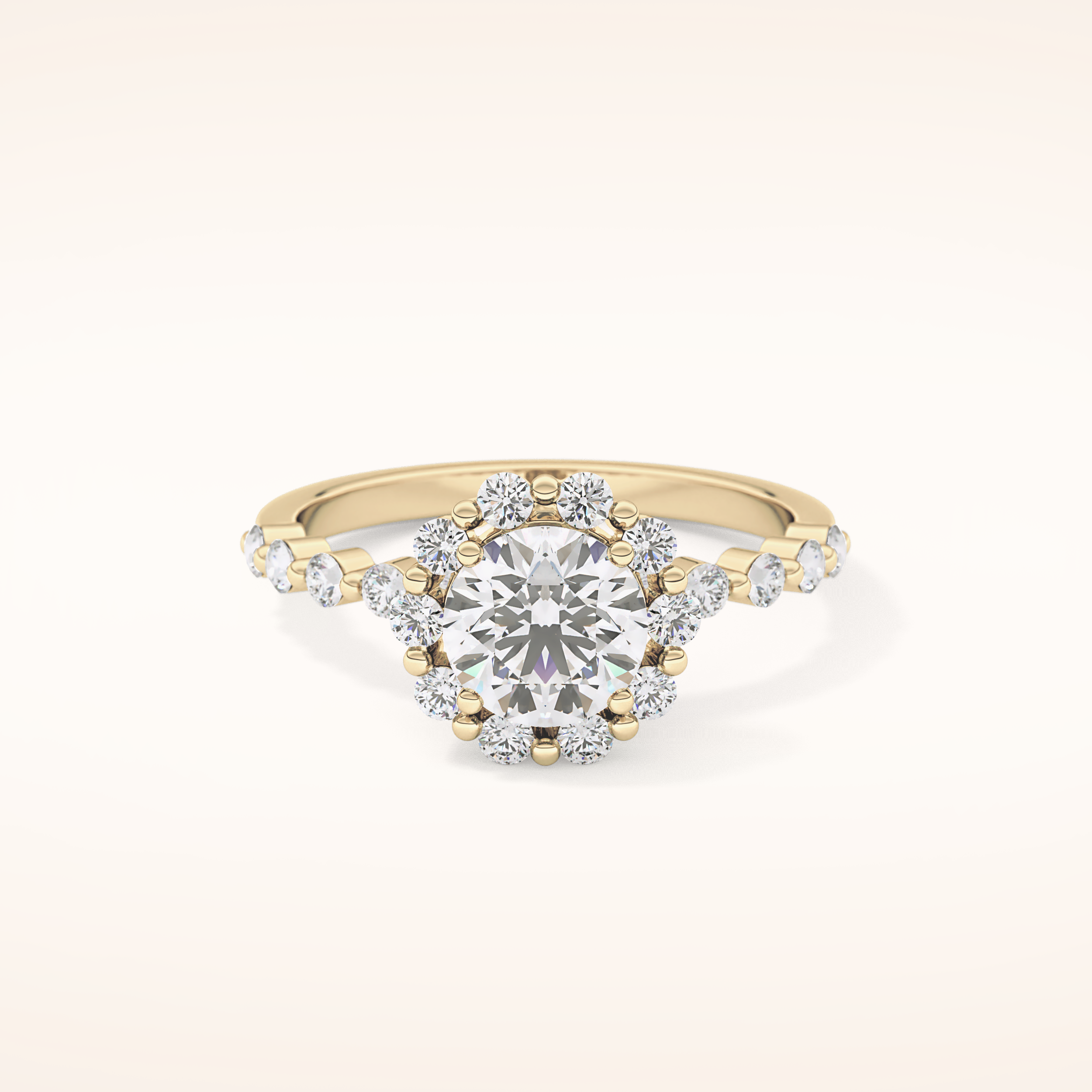 1.03 CT Round Shaped Halo & Pave Moissanite Engagement Ring
