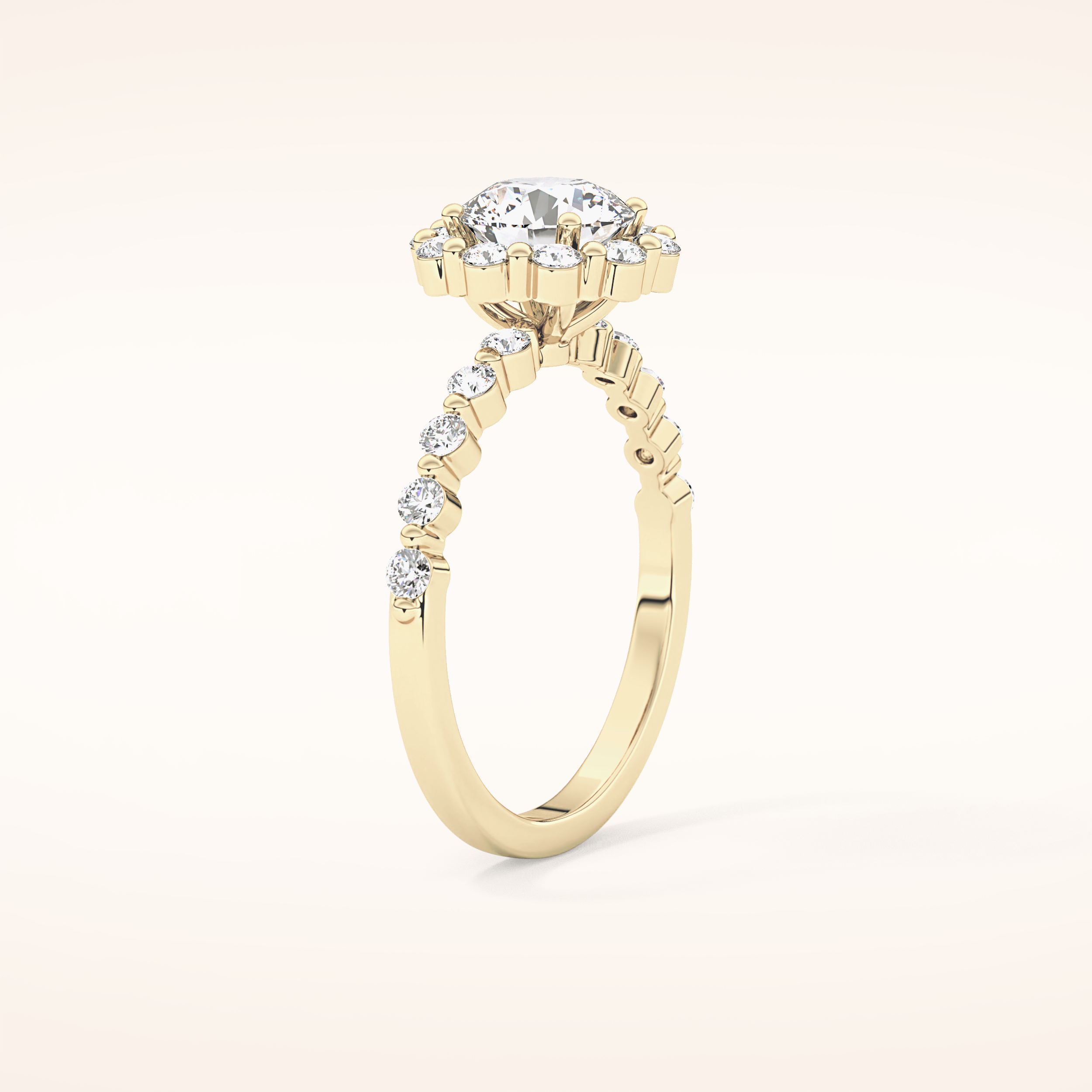 1.03 CT Round Shaped Halo & Pave Moissanite Engagement Ring
