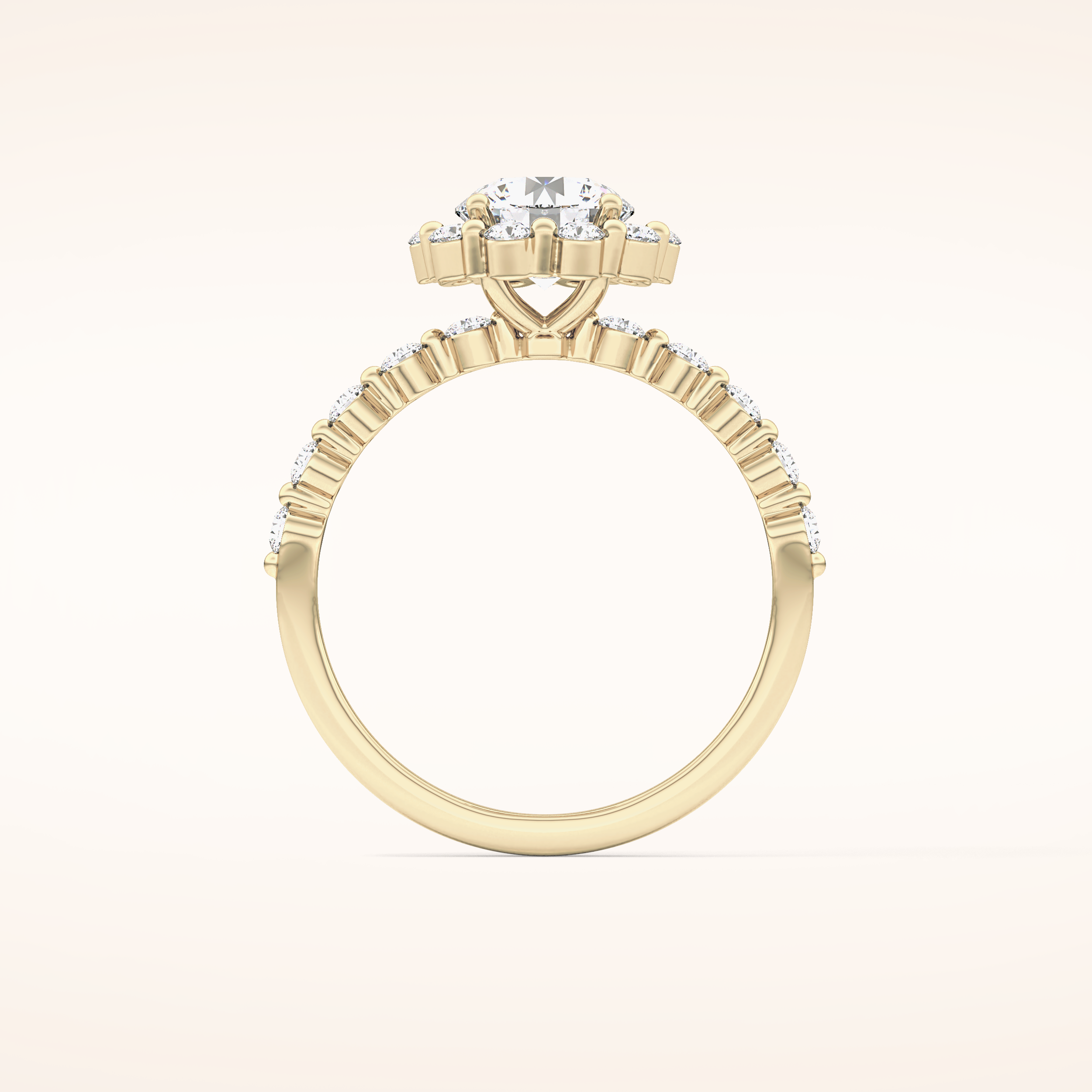 1.03 CT Round Shaped Halo & Pave Moissanite Engagement Ring