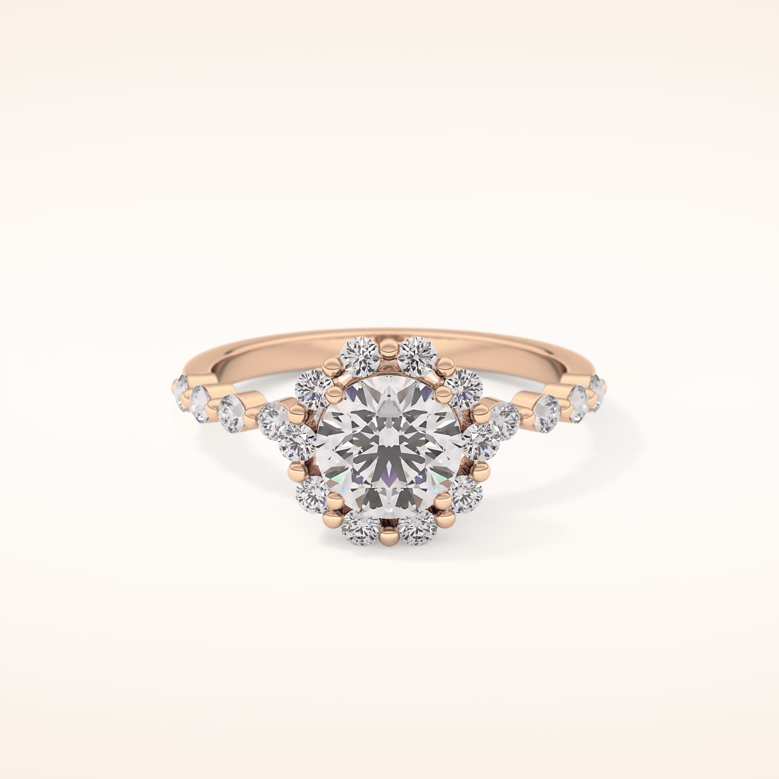 1.03 CT Round Shaped Halo & Pave Moissanite Engagement Ring