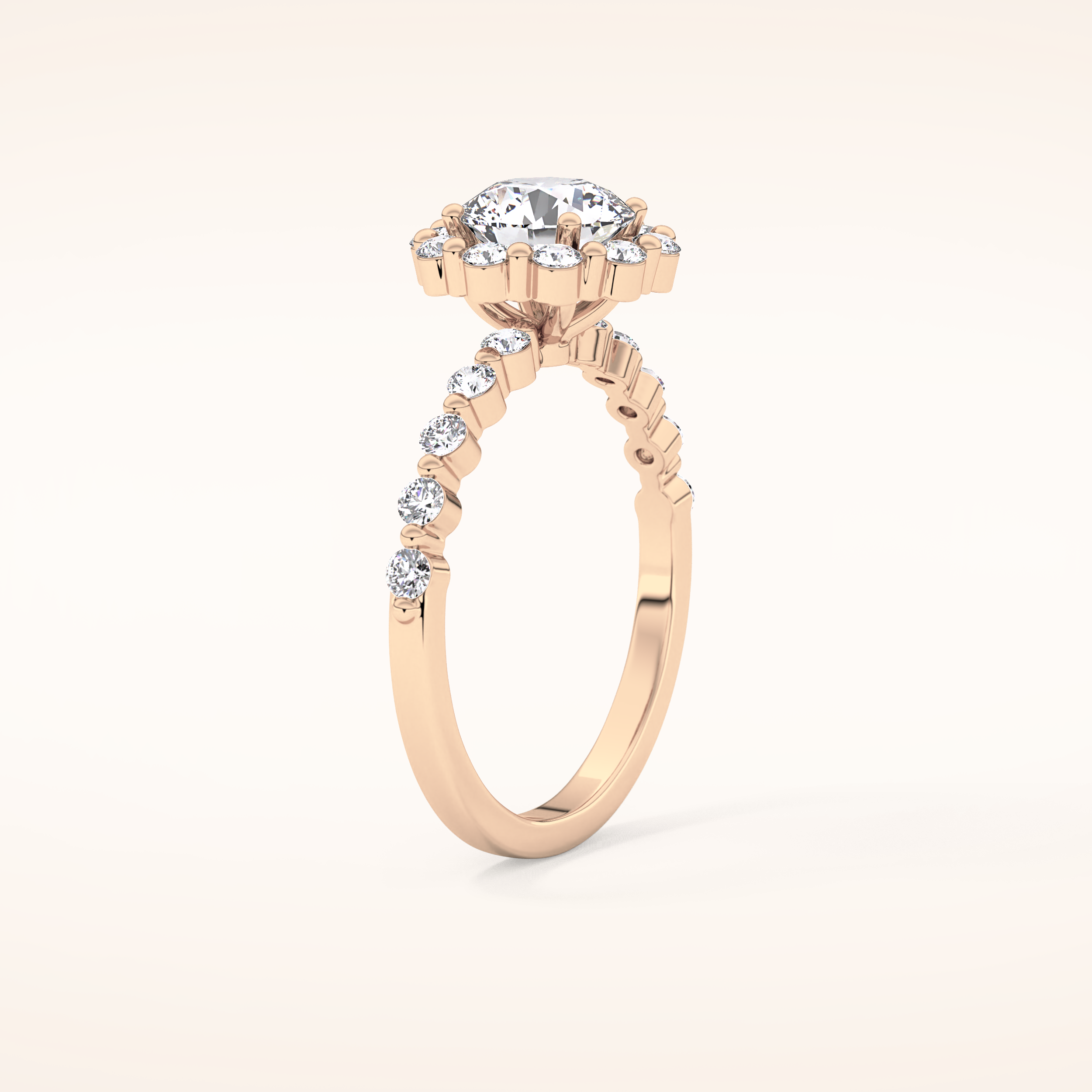 1.03 CT Round Shaped Halo & Pave Moissanite Engagement Ring