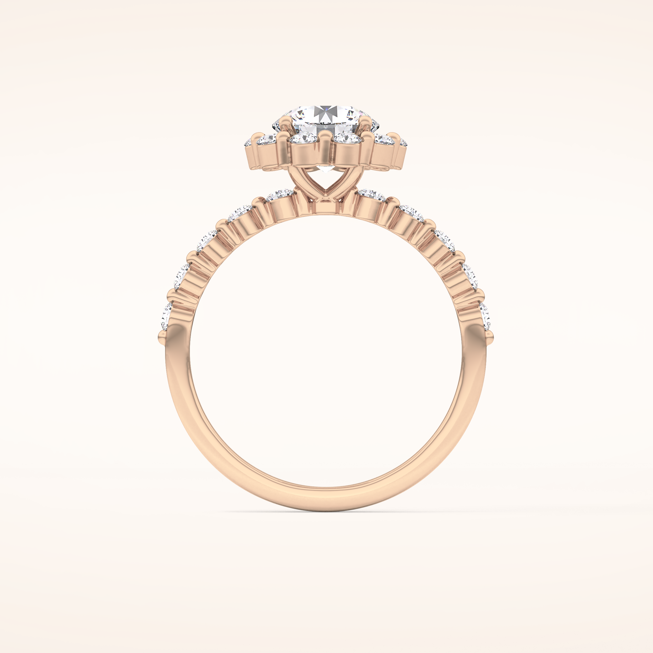 1.03 CT Round Shaped Halo & Pave Moissanite Engagement Ring