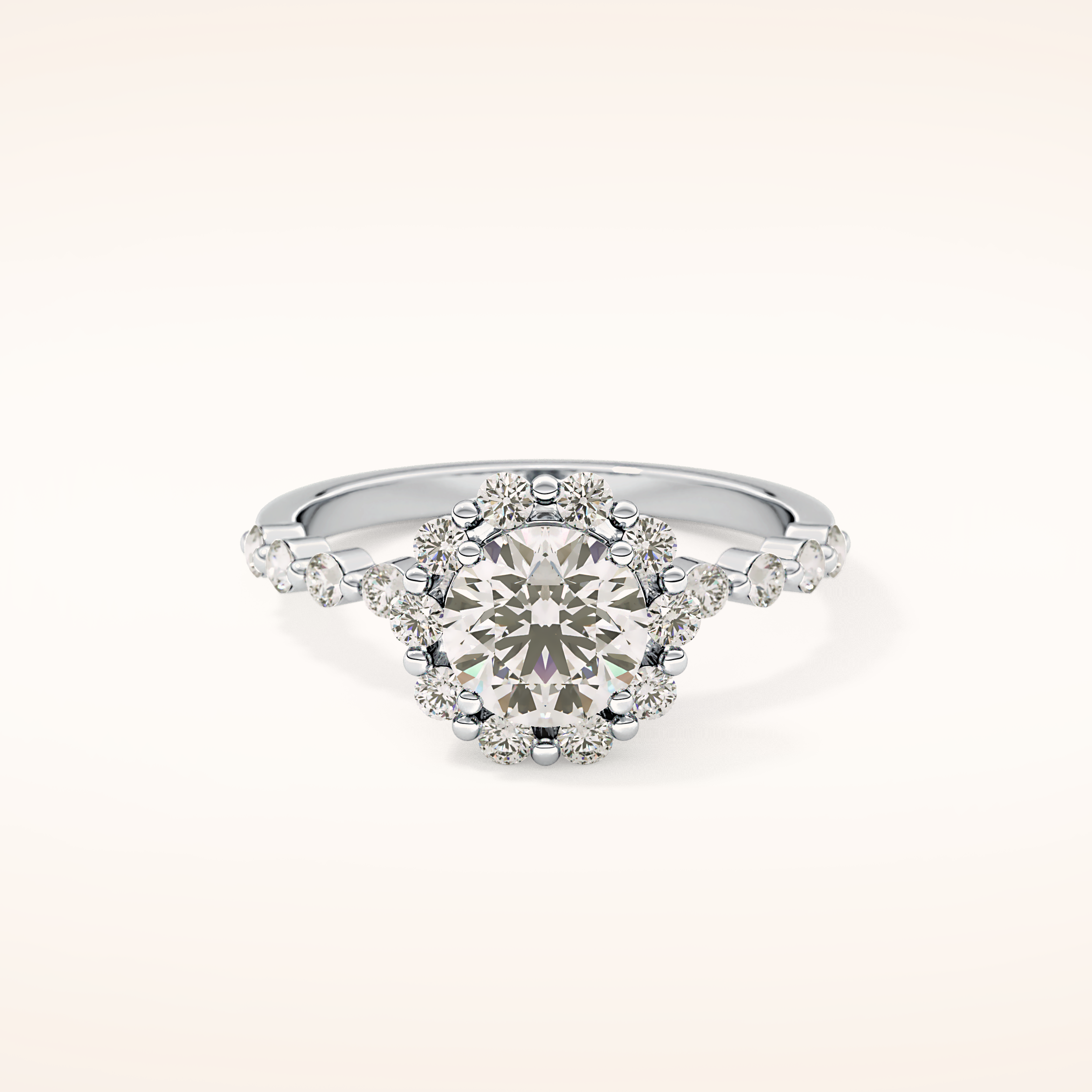 1.03 CT Round Shaped Halo & Pave Moissanite Engagement Ring