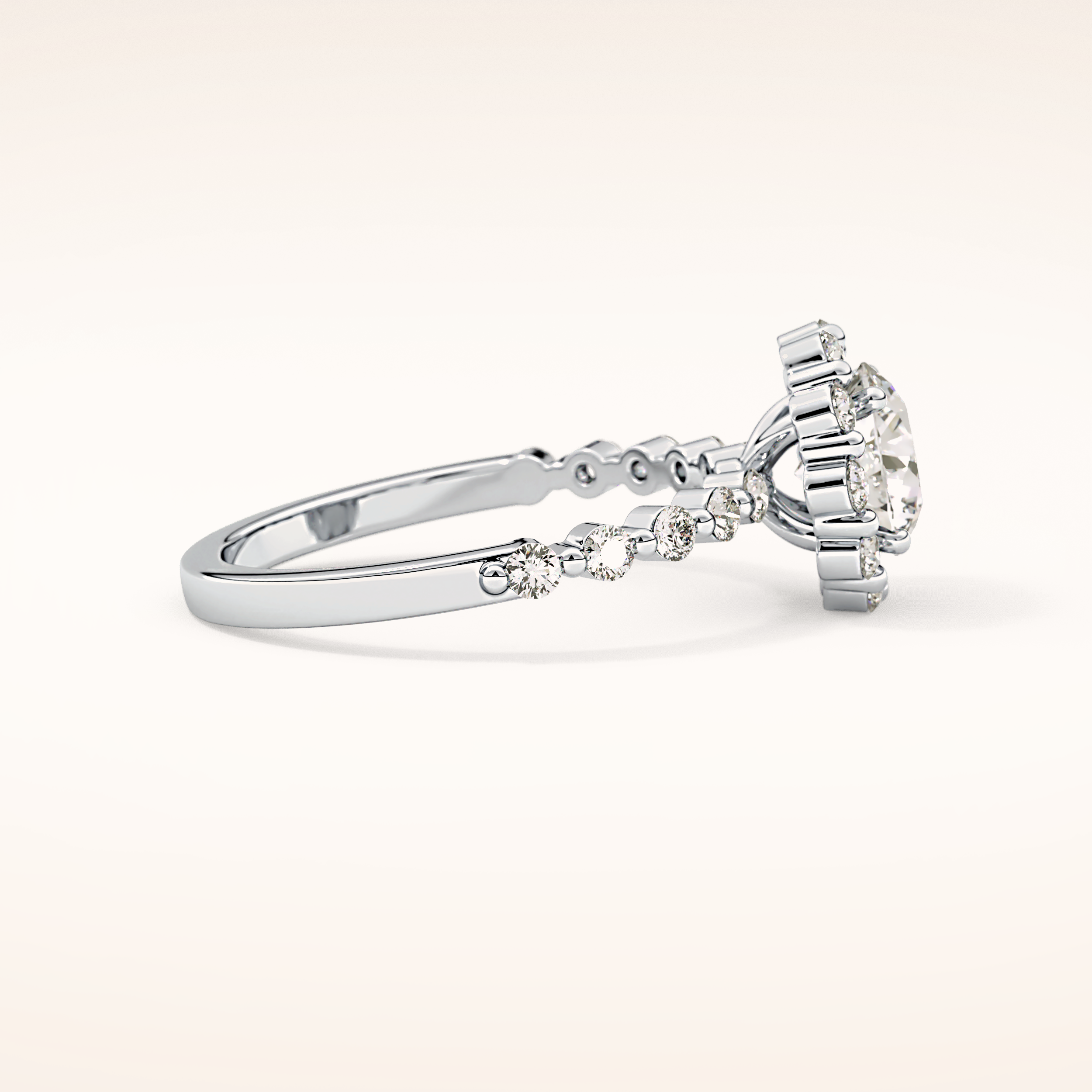1.03 CT Round Shaped Halo & Pave Moissanite Engagement Ring
