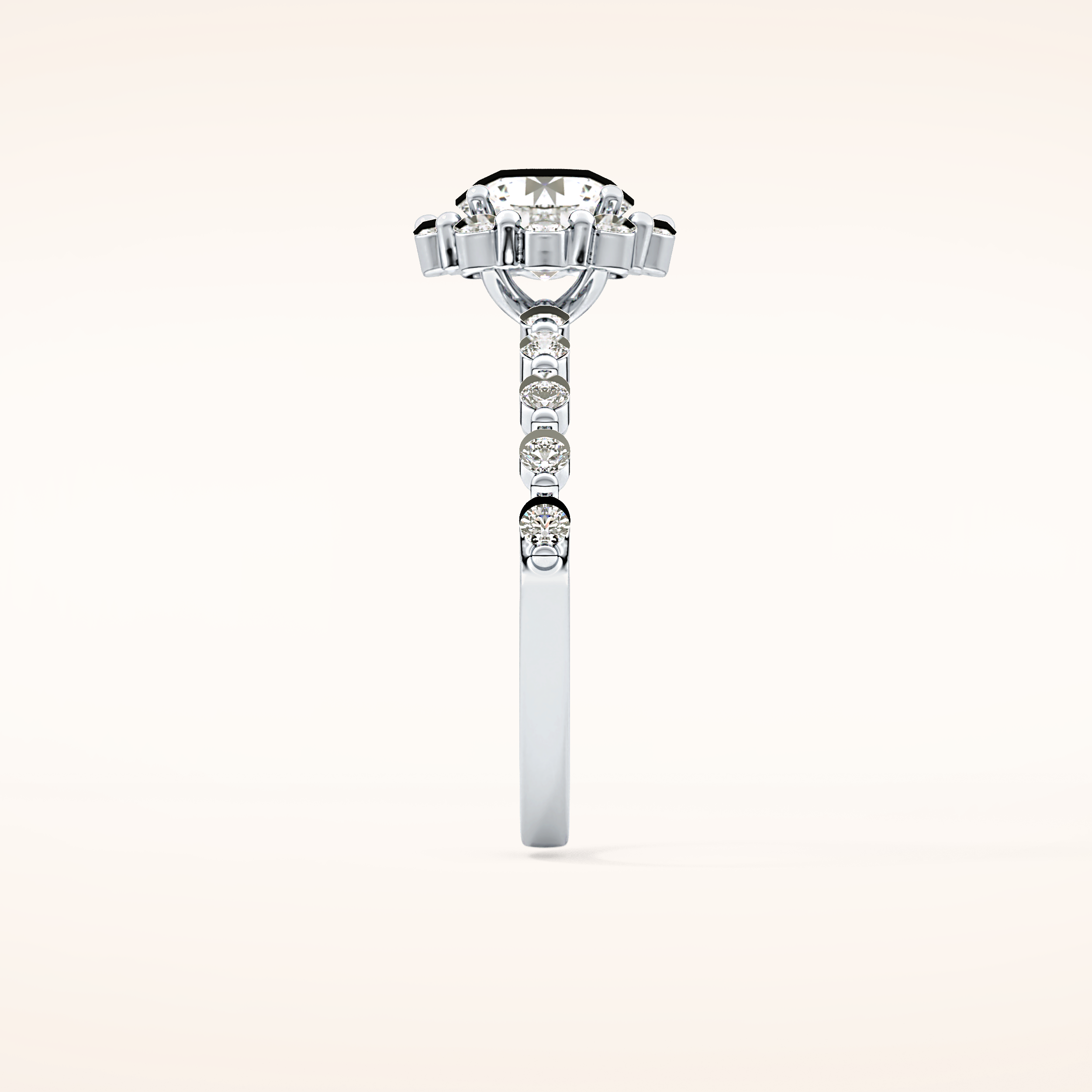 1.03 CT Round Shaped Halo & Pave Moissanite Engagement Ring