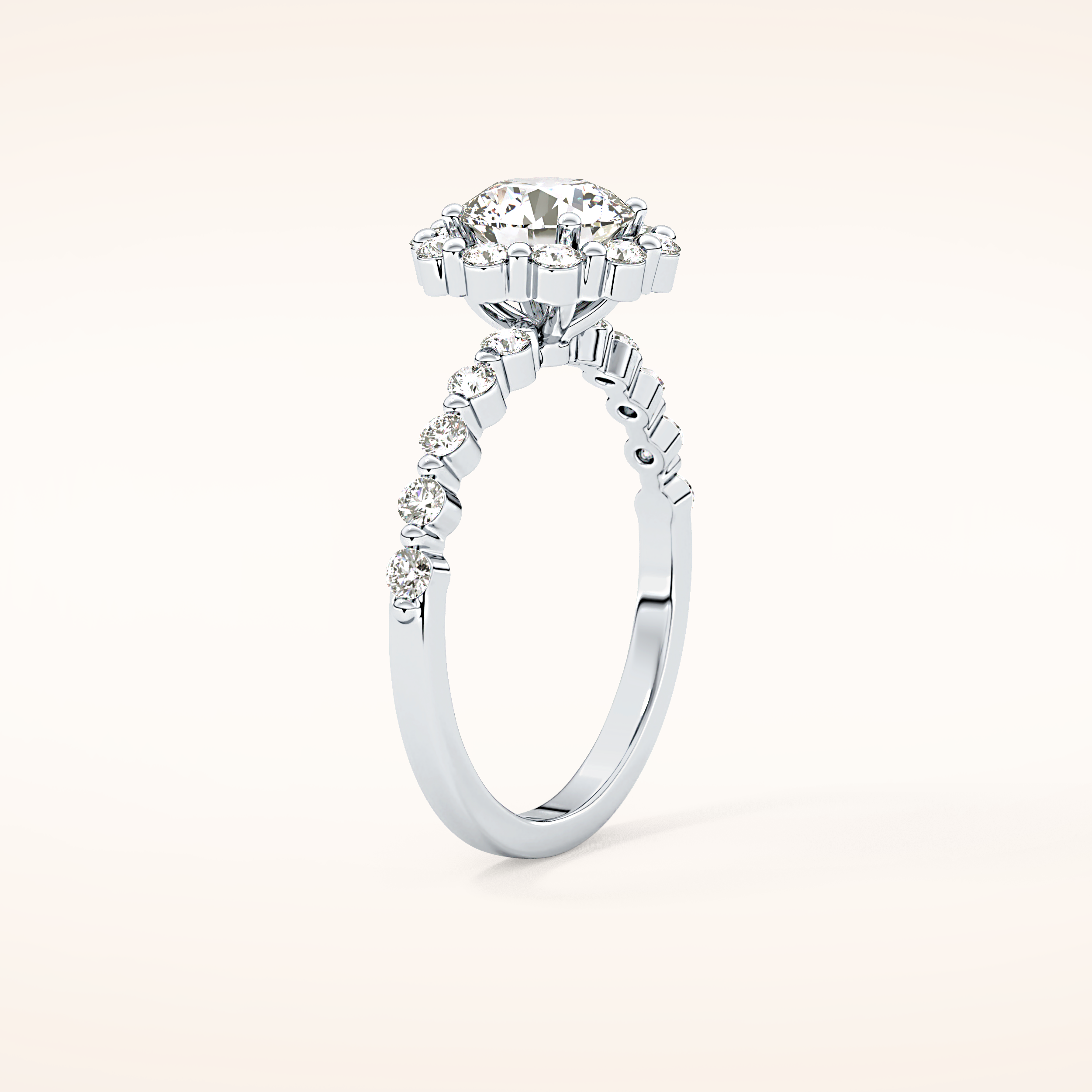 1.03 CT Round Shaped Halo & Pave Moissanite Engagement Ring