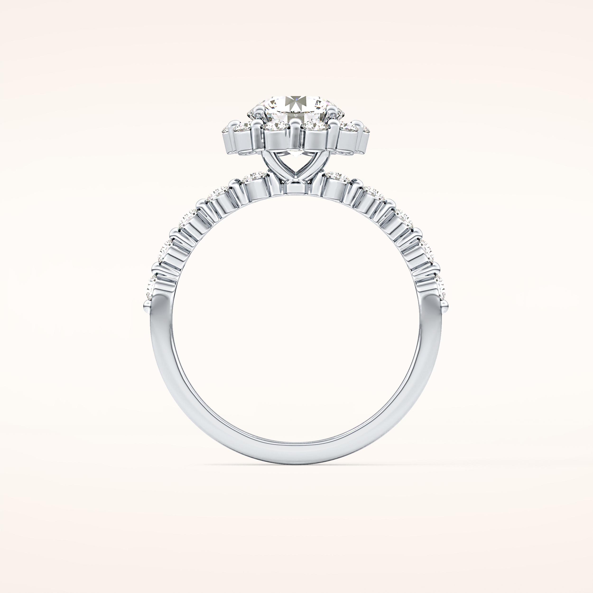 1.03 CT Round Shaped Halo & Pave Moissanite Engagement Ring