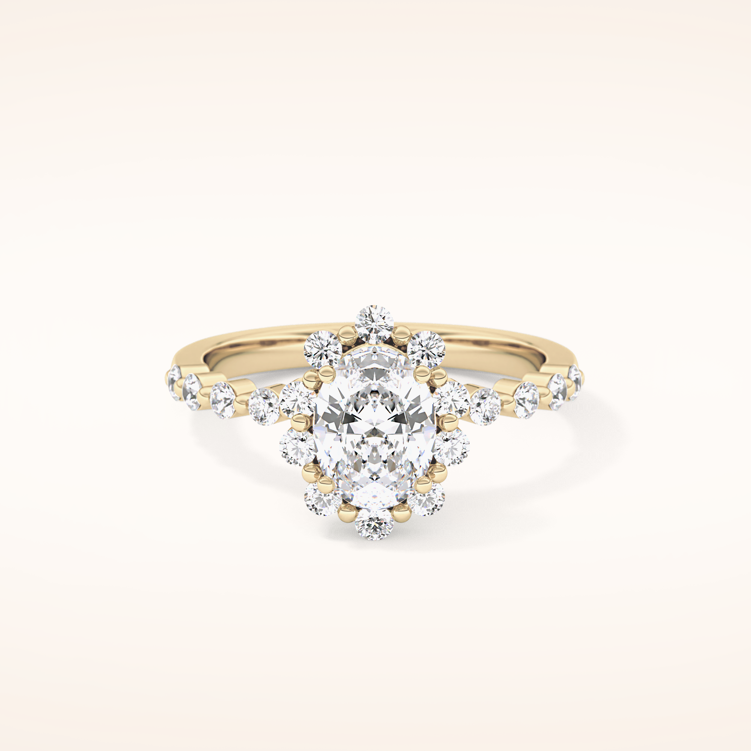 0.83 CT Oval Shaped Halo & Pave Moissanite Engagement Ring