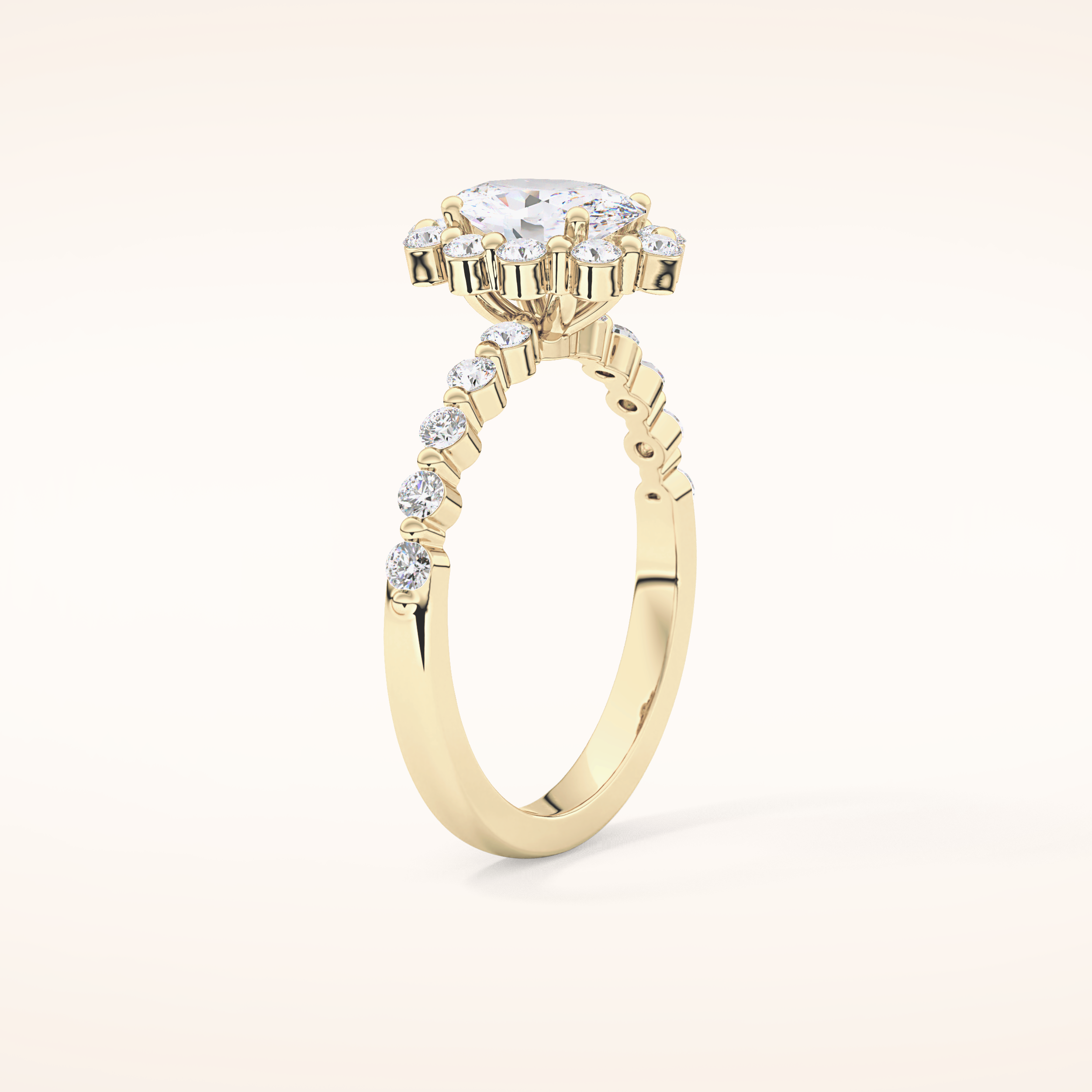 0.83 CT Oval Shaped Halo & Pave Moissanite Engagement Ring