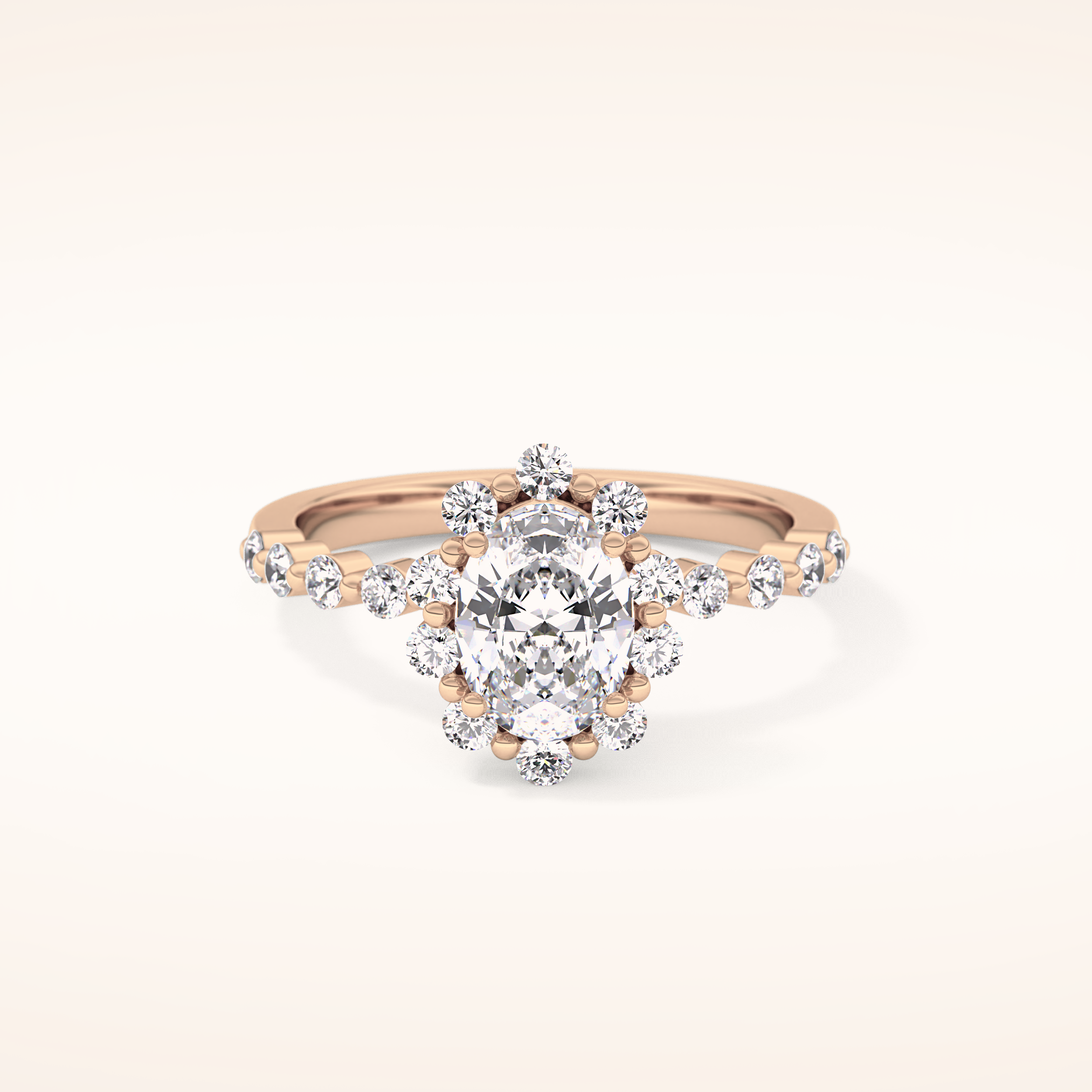 0.83 CT Oval Shaped Halo & Pave Moissanite Engagement Ring