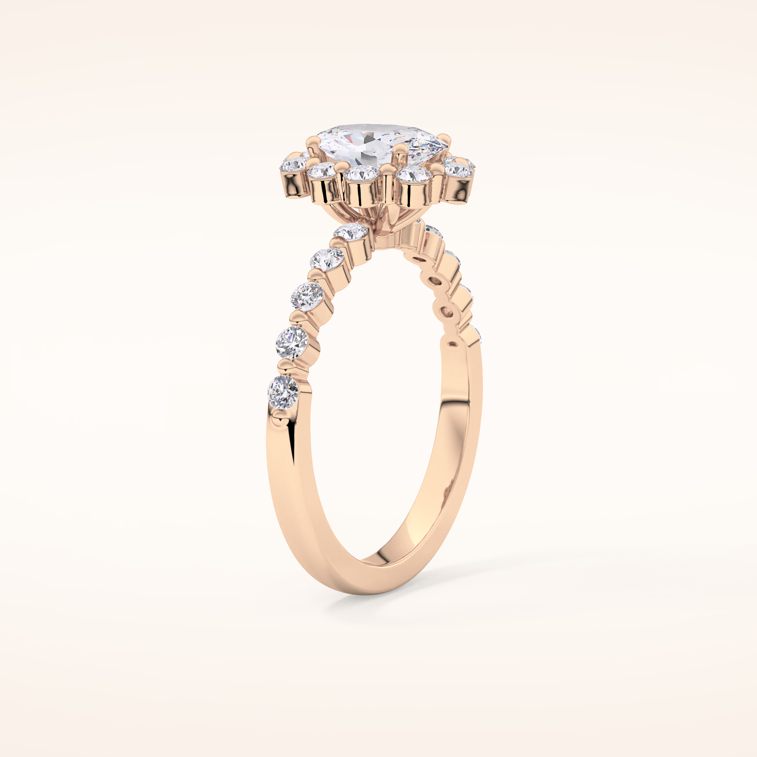0.83 CT Oval Shaped Halo & Pave Moissanite Engagement Ring