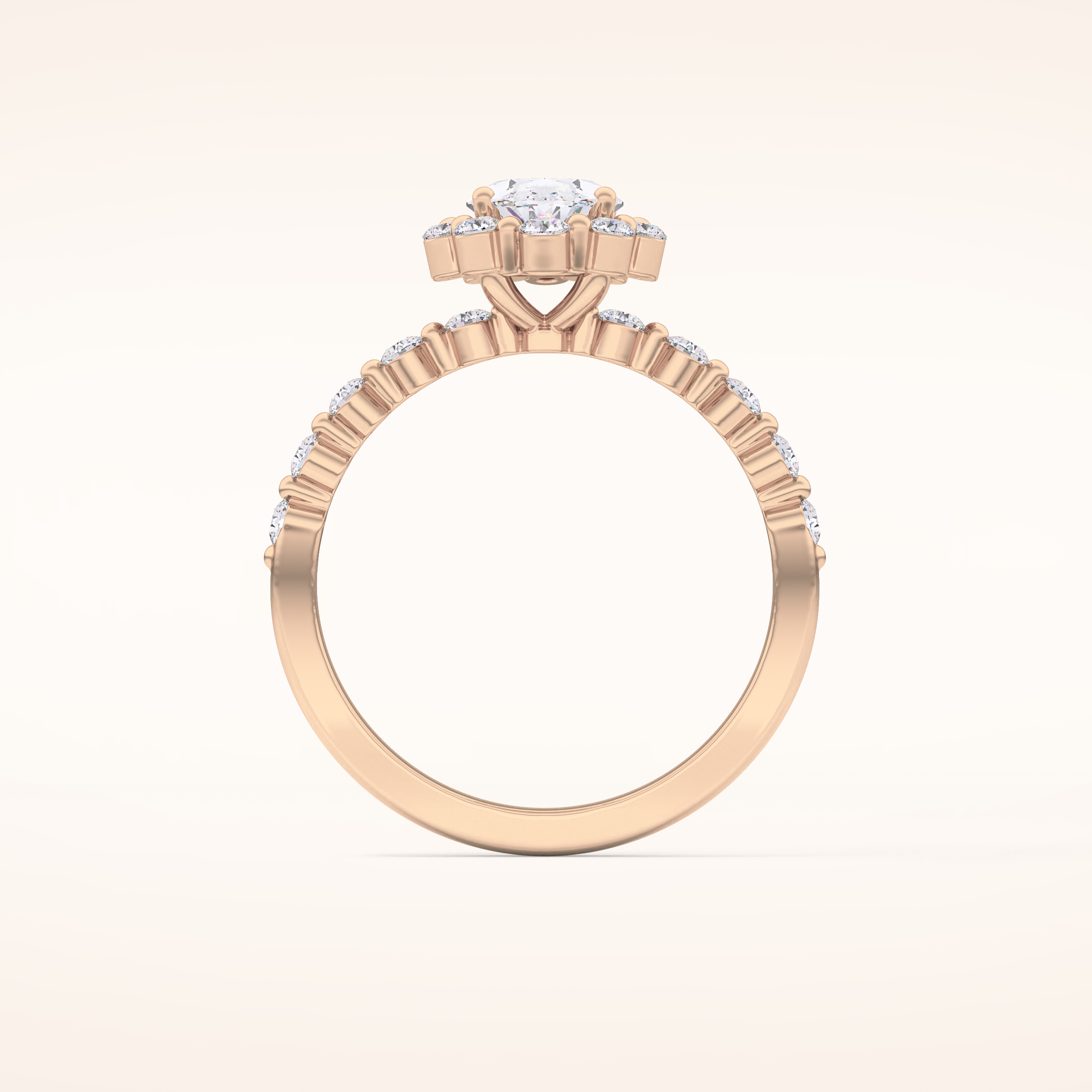 0.83 CT Oval Shaped Halo & Pave Moissanite Engagement Ring