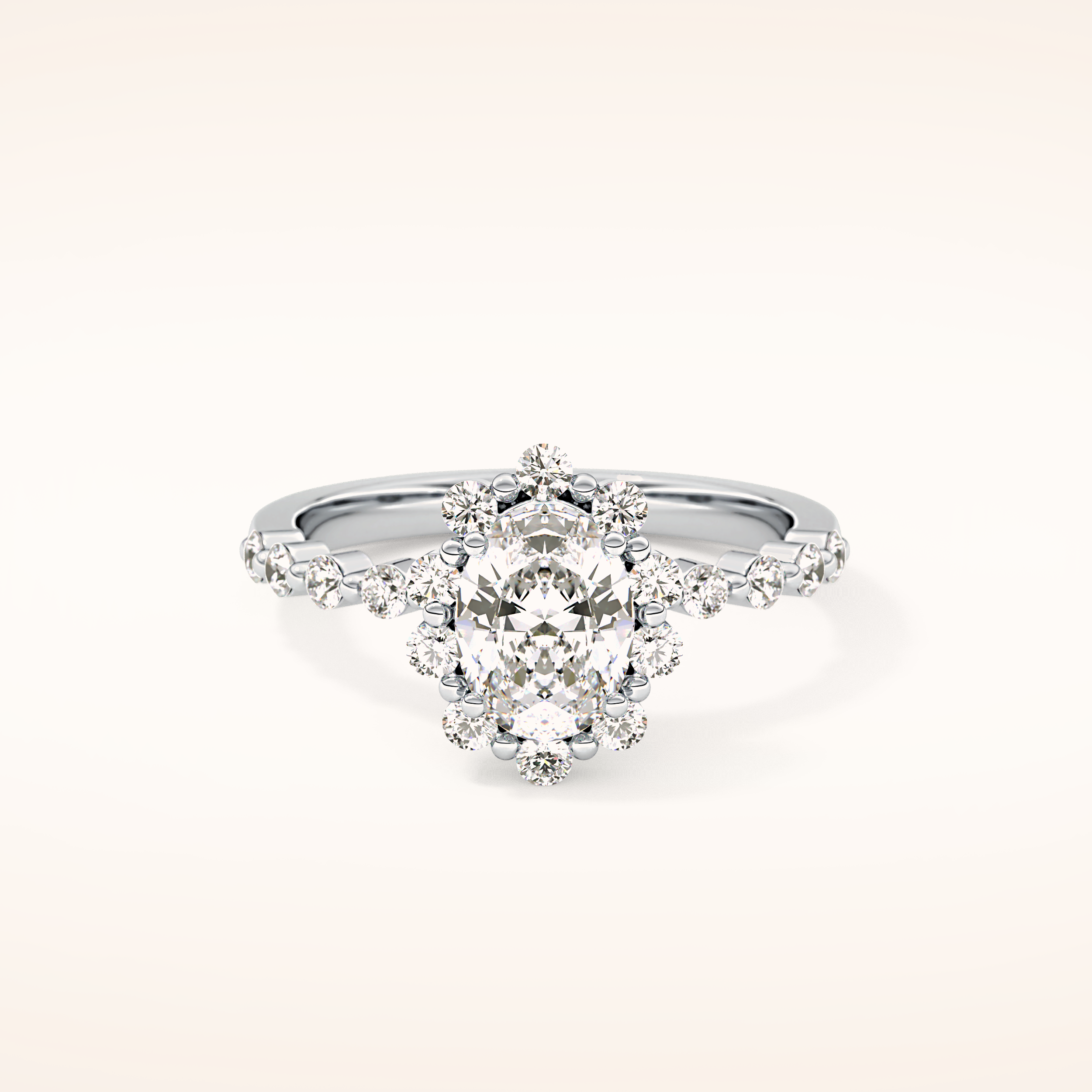0.83 CT Oval Shaped Halo & Pave Moissanite Engagement Ring