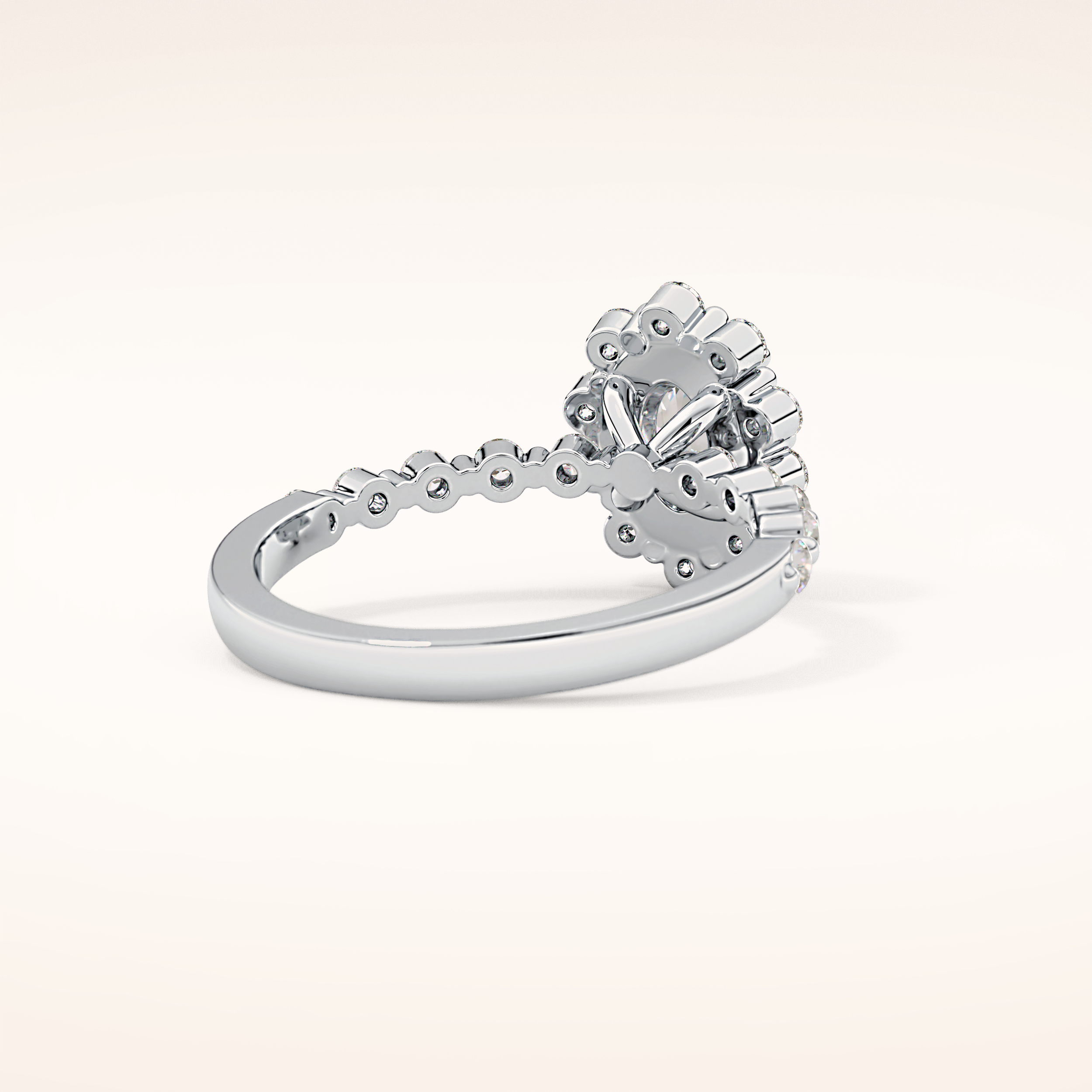 0.83 CT Oval Shaped Halo & Pave Moissanite Engagement Ring