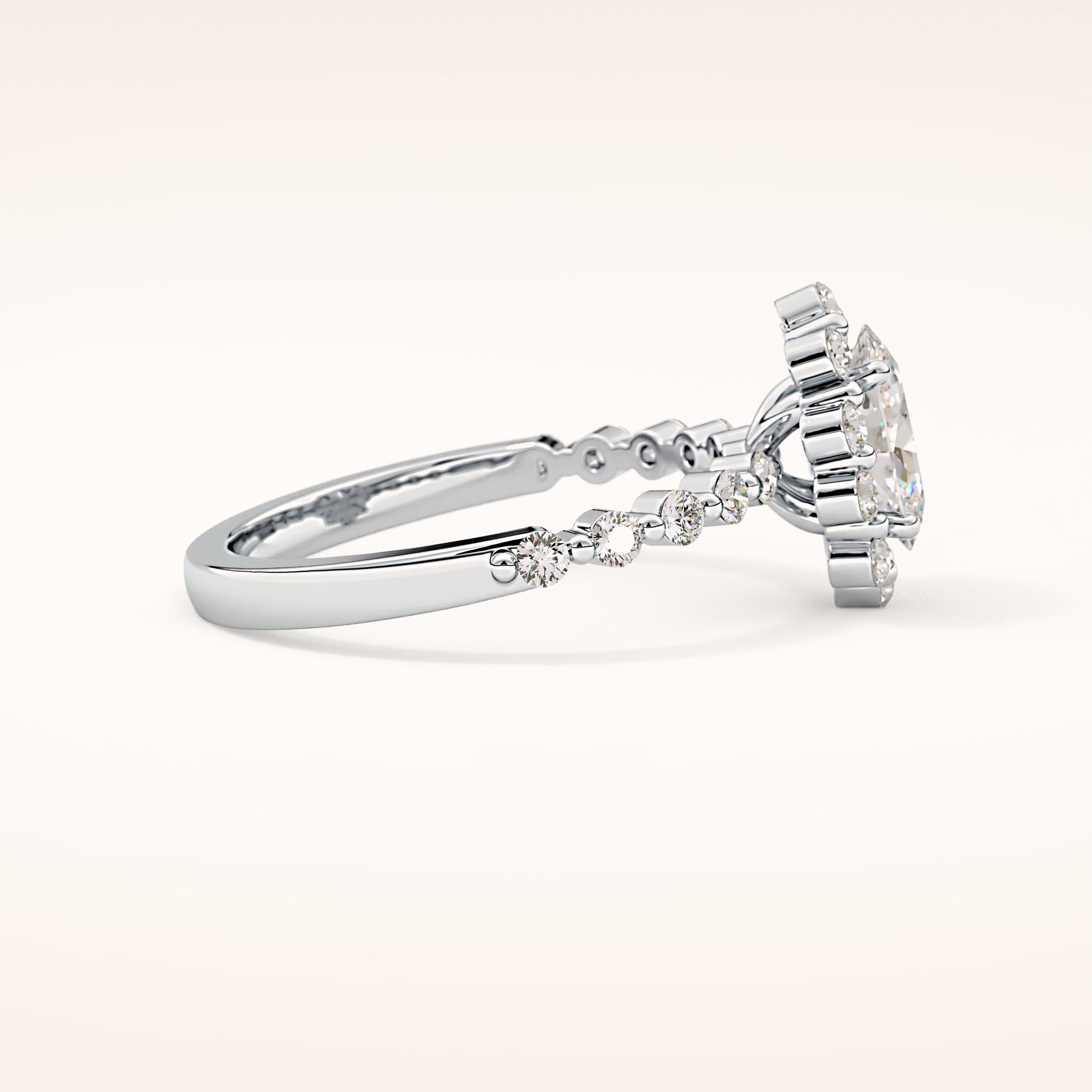 0.83 CT Oval Shaped Halo & Pave Moissanite Engagement Ring