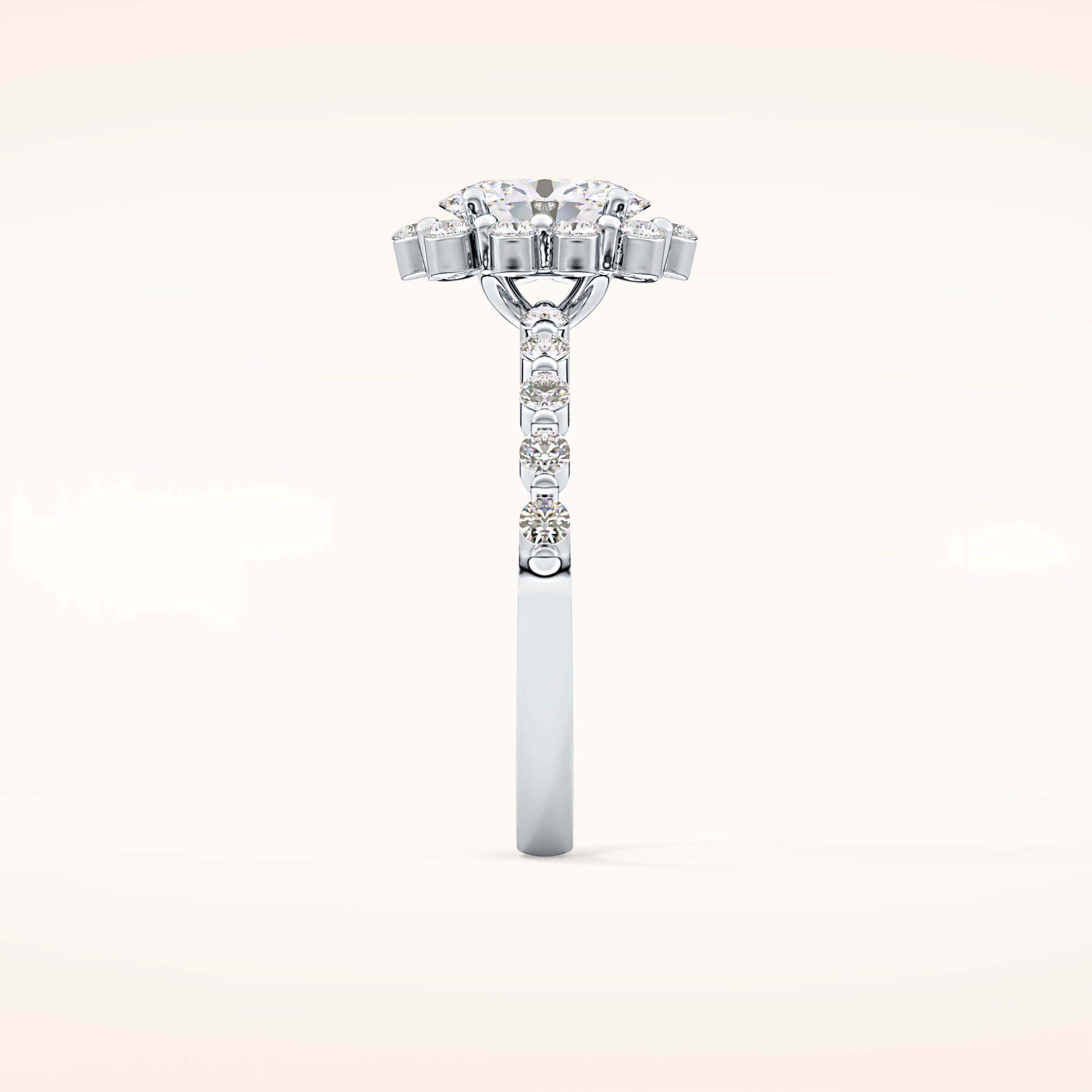 0.83 CT Oval Shaped Halo & Pave Moissanite Engagement Ring