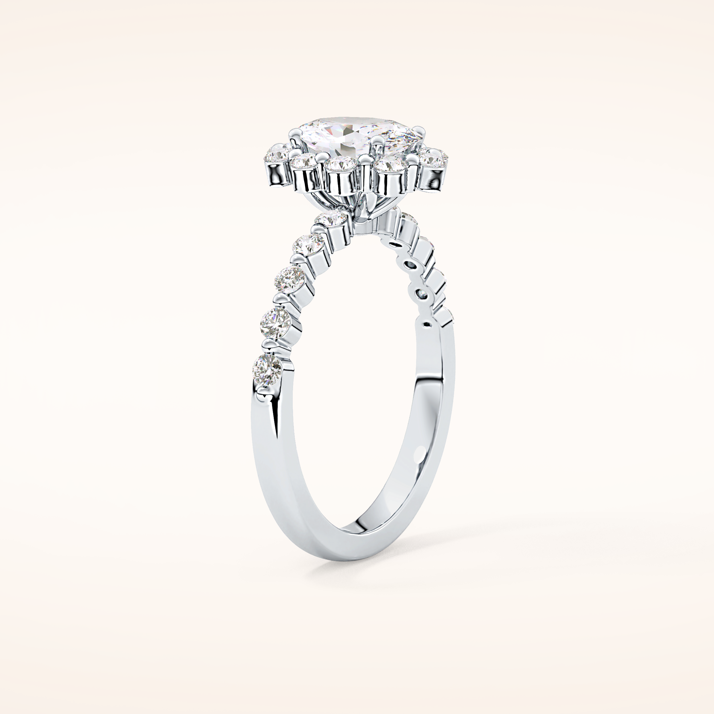 0.83 CT Oval Shaped Halo & Pave Moissanite Engagement Ring