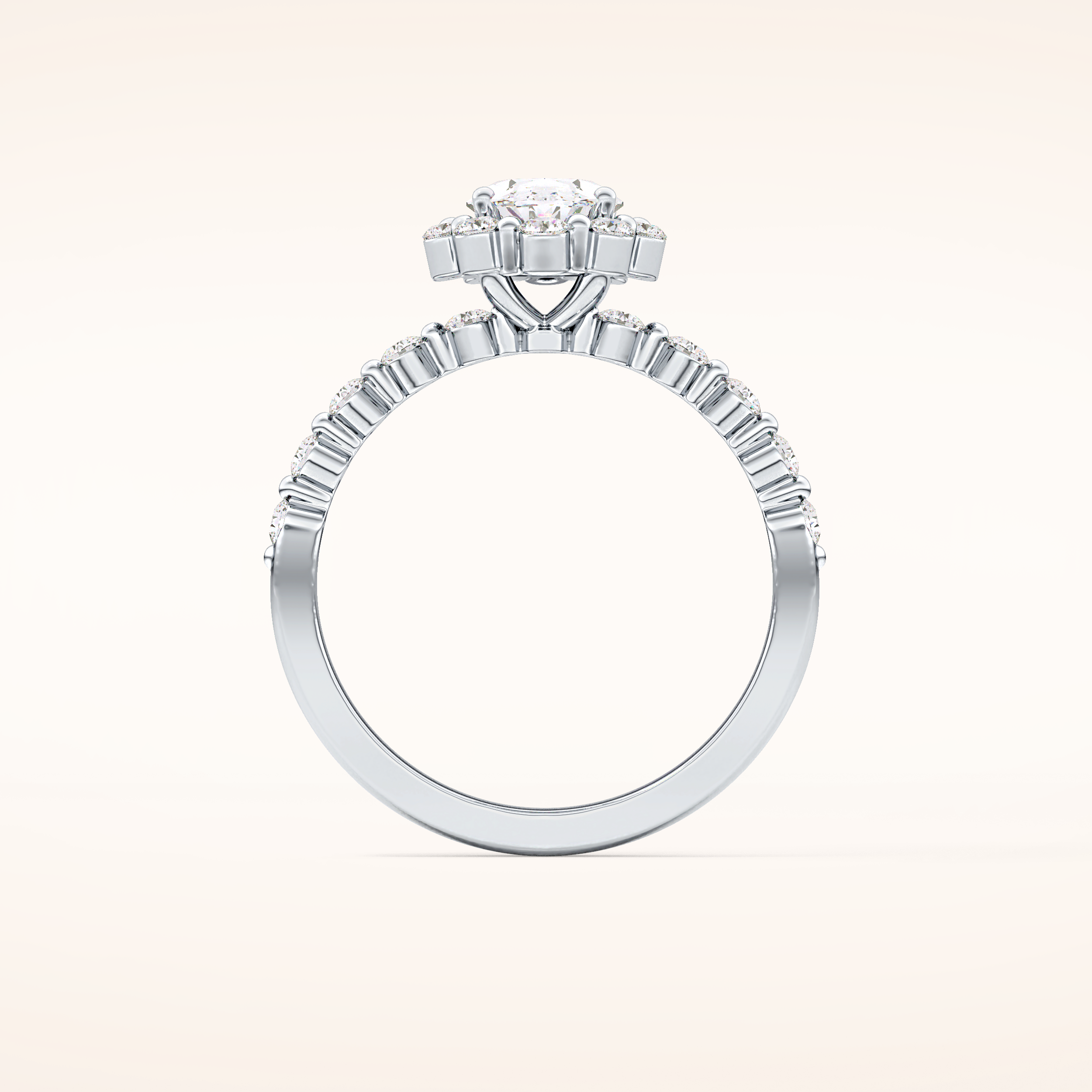 0.83 CT Oval Shaped Halo & Pave Moissanite Engagement Ring