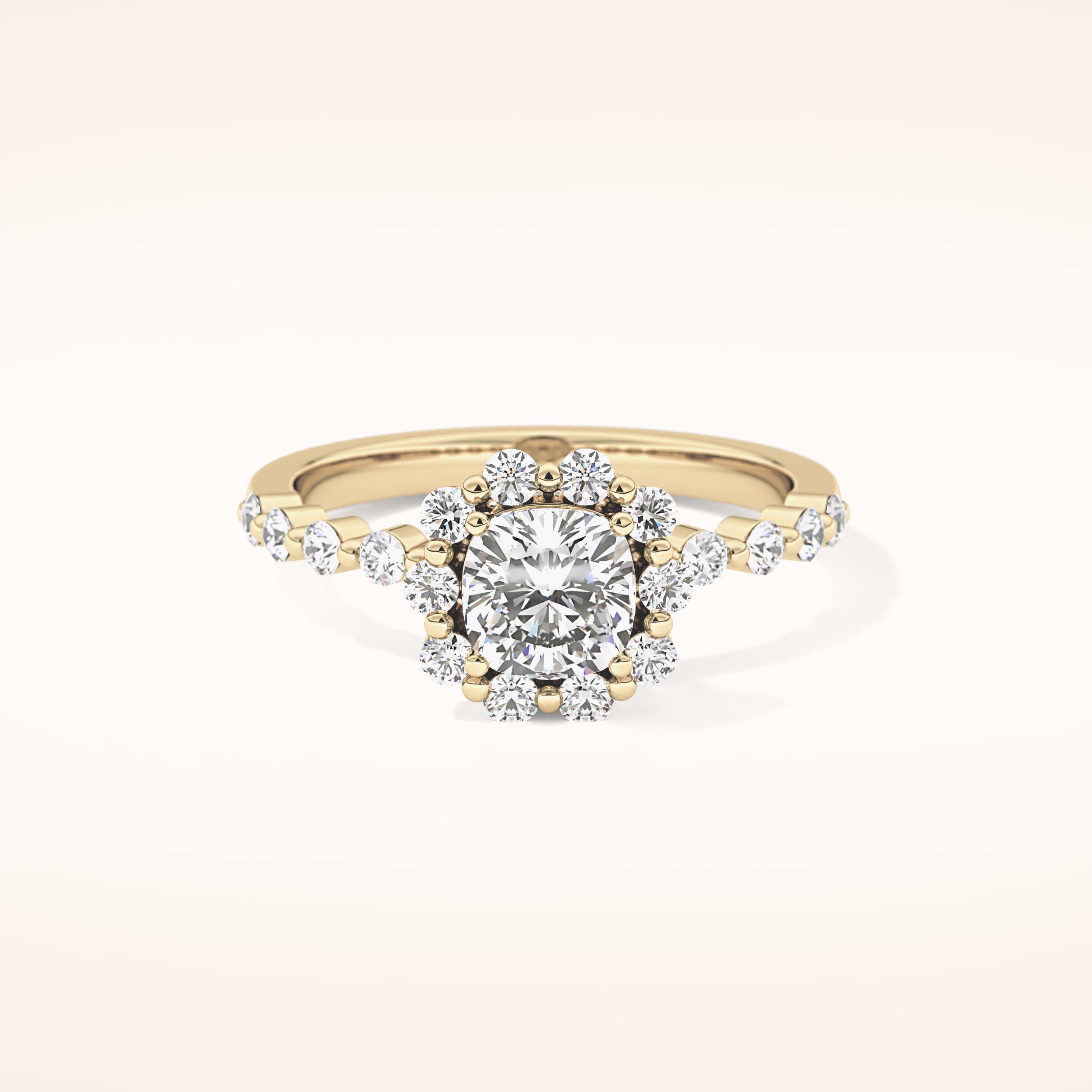 0.86 CT Cushion Shaped Halo & Pave Moissanite Engagement Ring