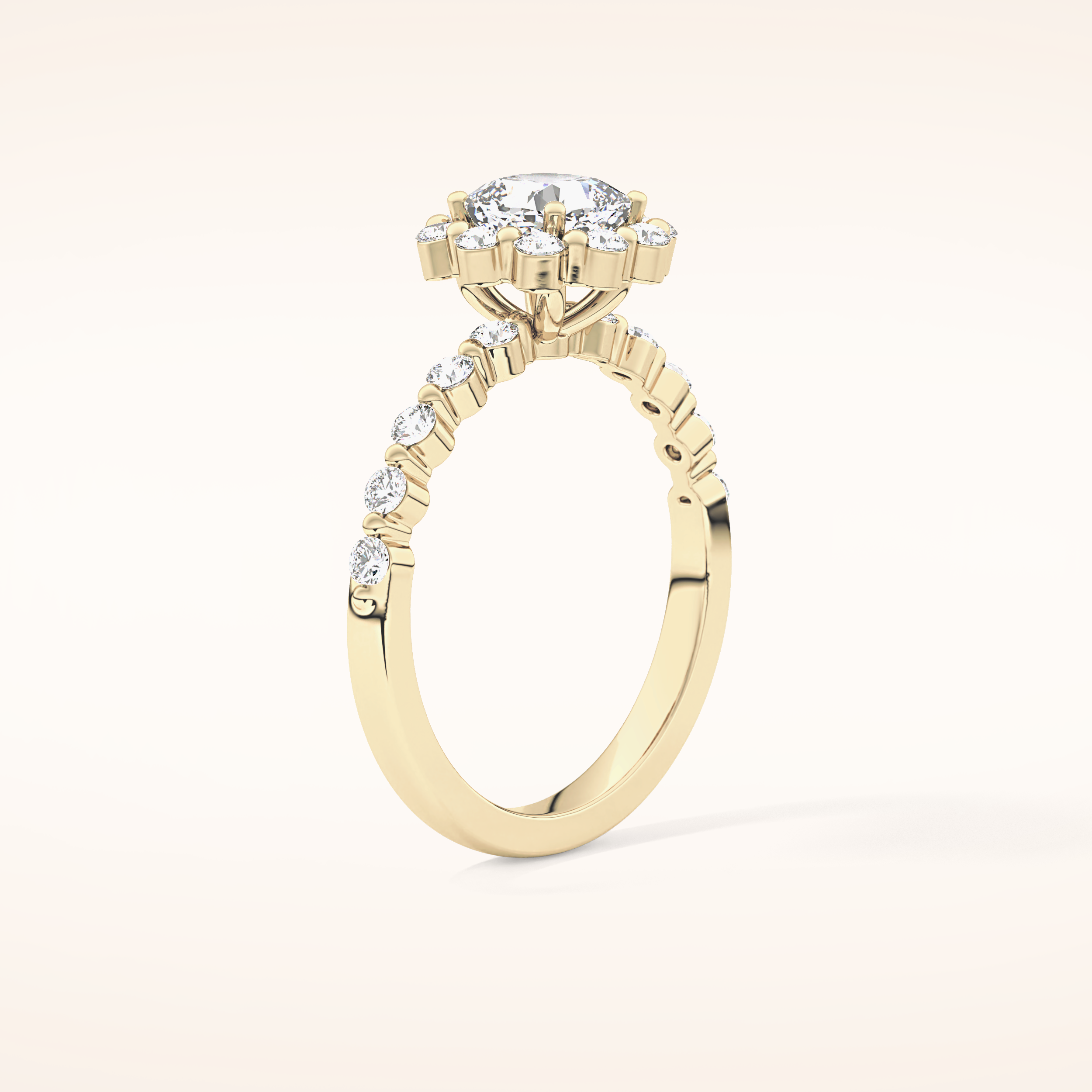 0.86 CT Cushion Shaped Halo & Pave Moissanite Engagement Ring