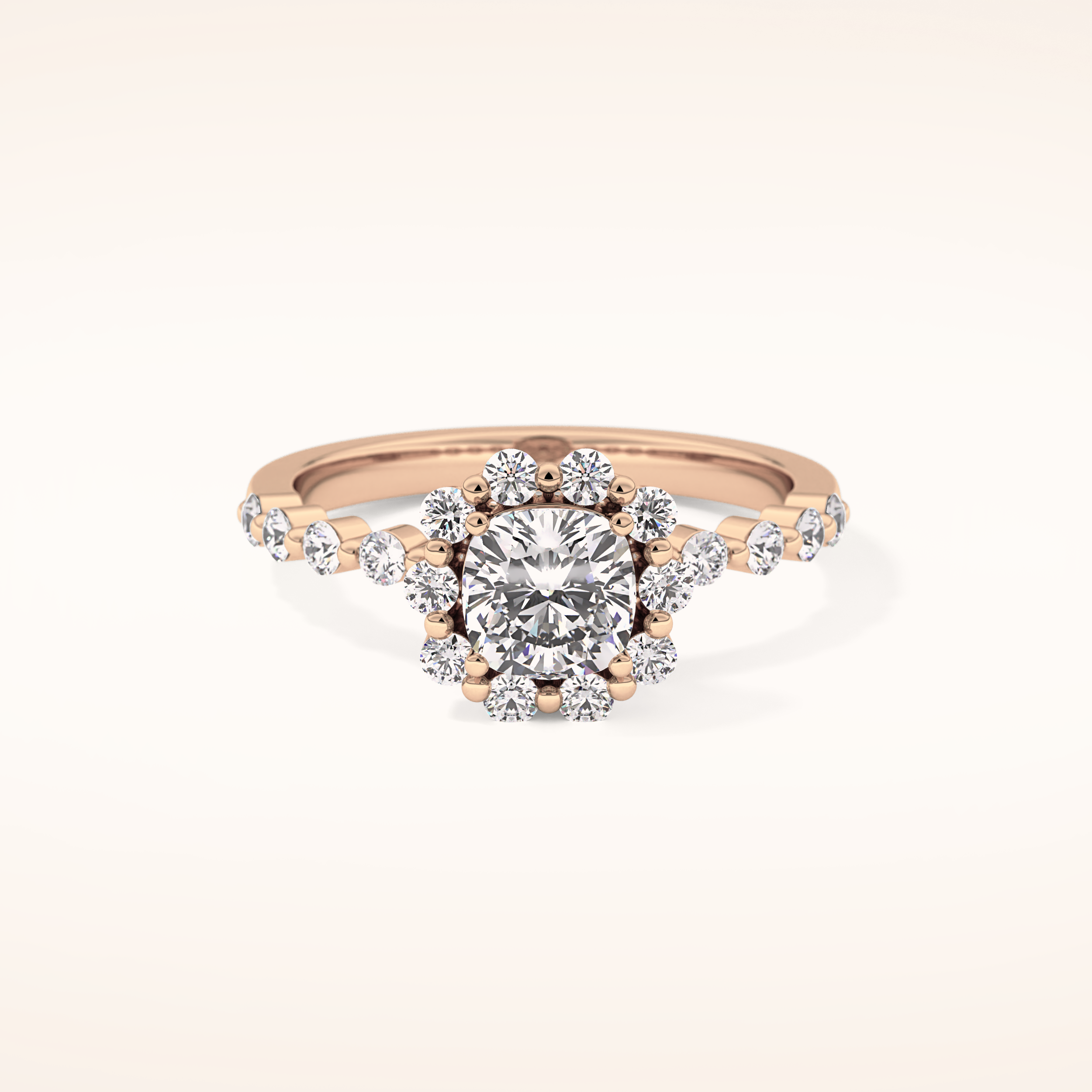 0.86 CT Cushion Shaped Halo & Pave Moissanite Engagement Ring