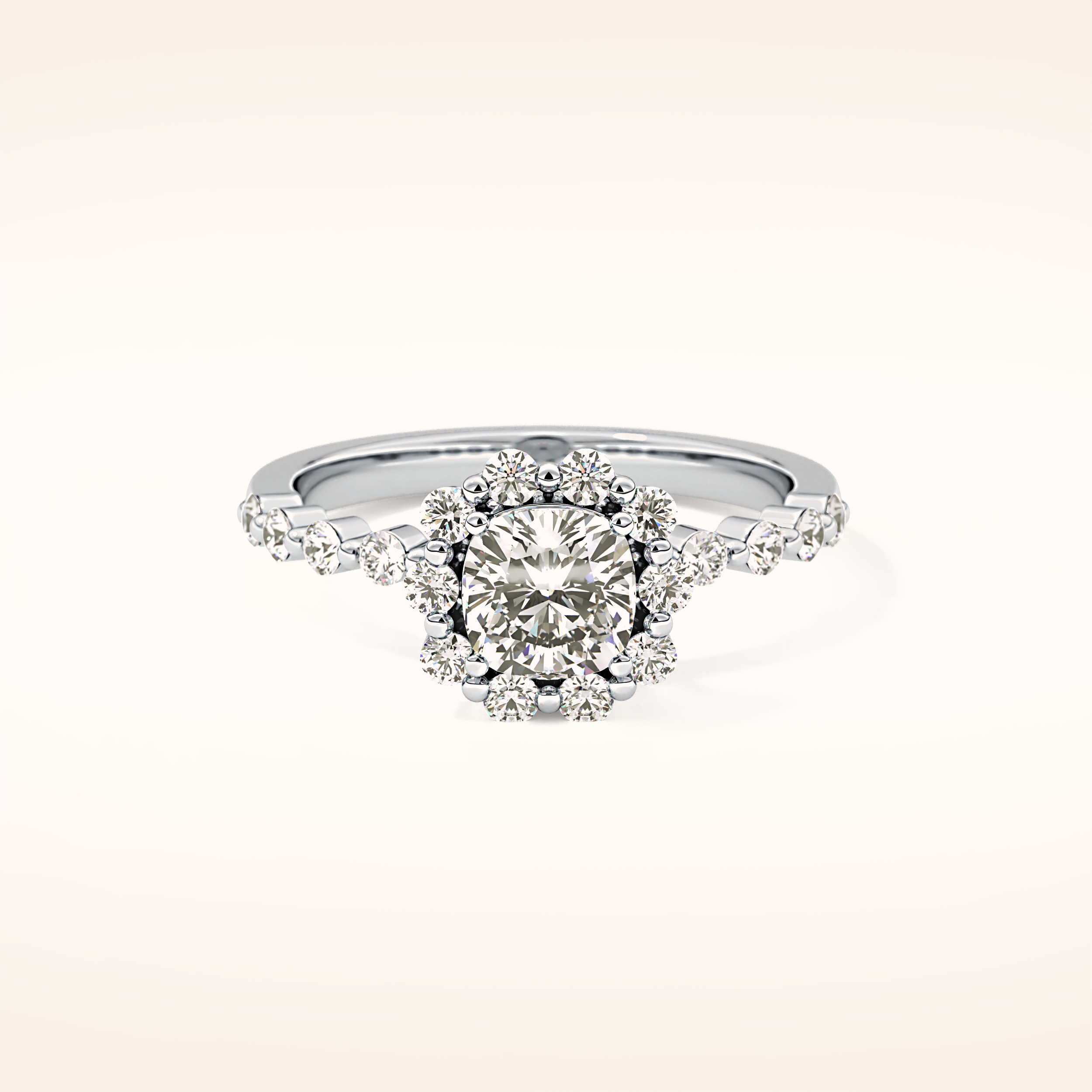 0.86 CT Cushion Shaped Halo & Pave Moissanite Engagement Ring