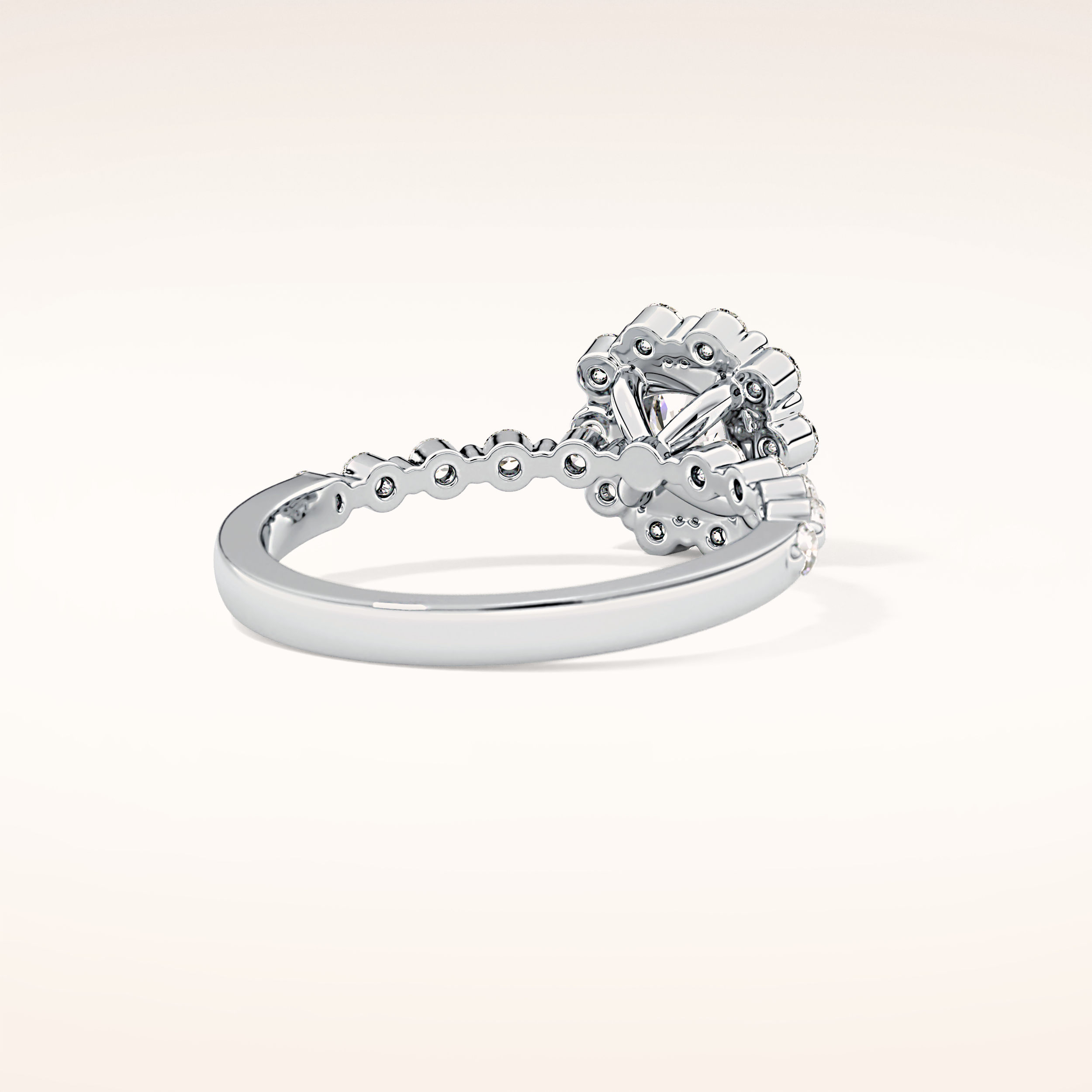 0.86 CT Cushion Shaped Halo & Pave Moissanite Engagement Ring