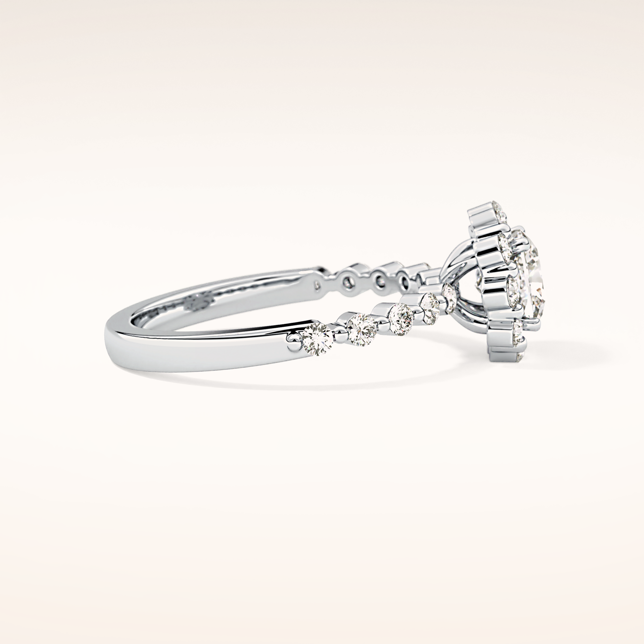 0.86 CT Cushion Shaped Halo & Pave Moissanite Engagement Ring