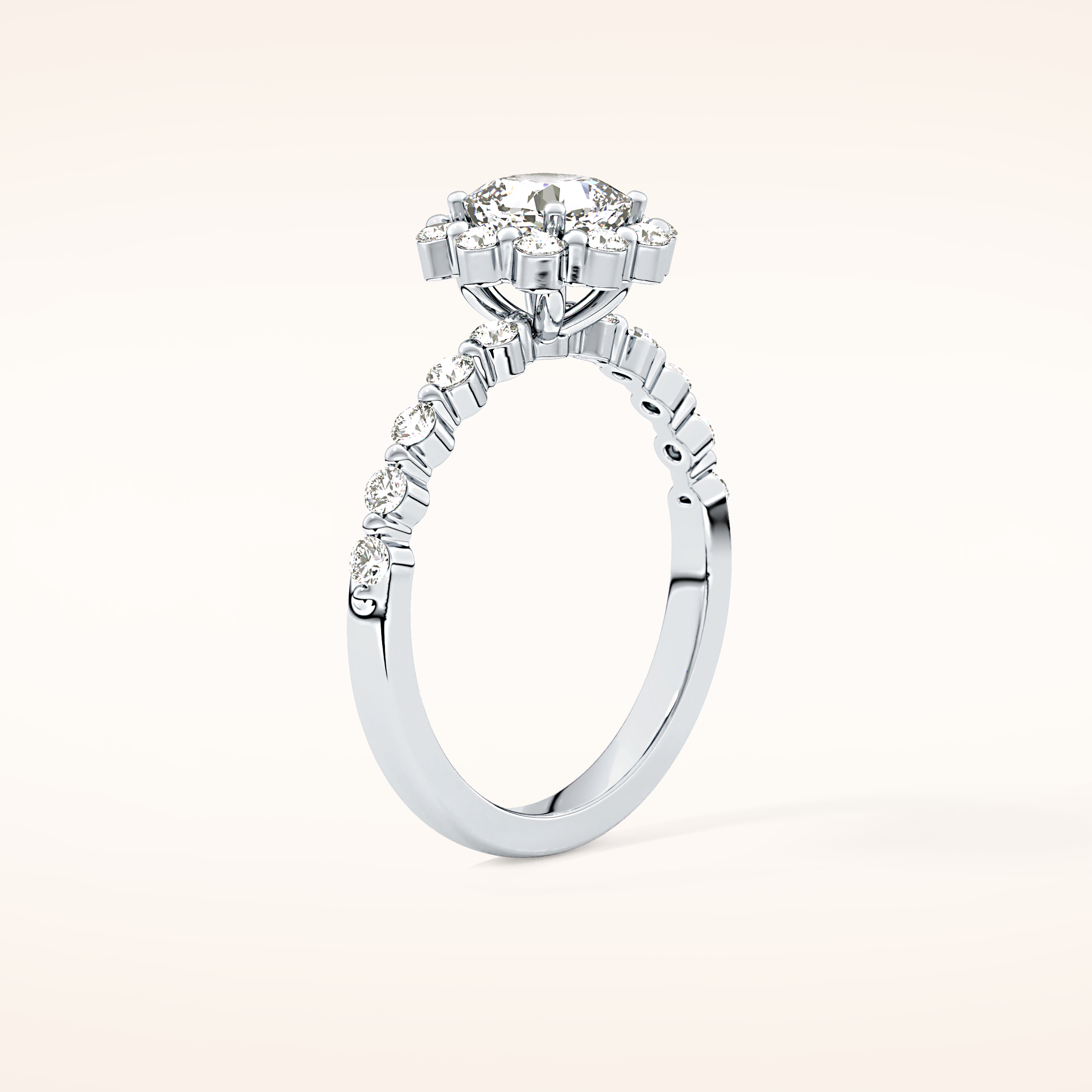 0.86 CT Cushion Shaped Halo & Pave Moissanite Engagement Ring