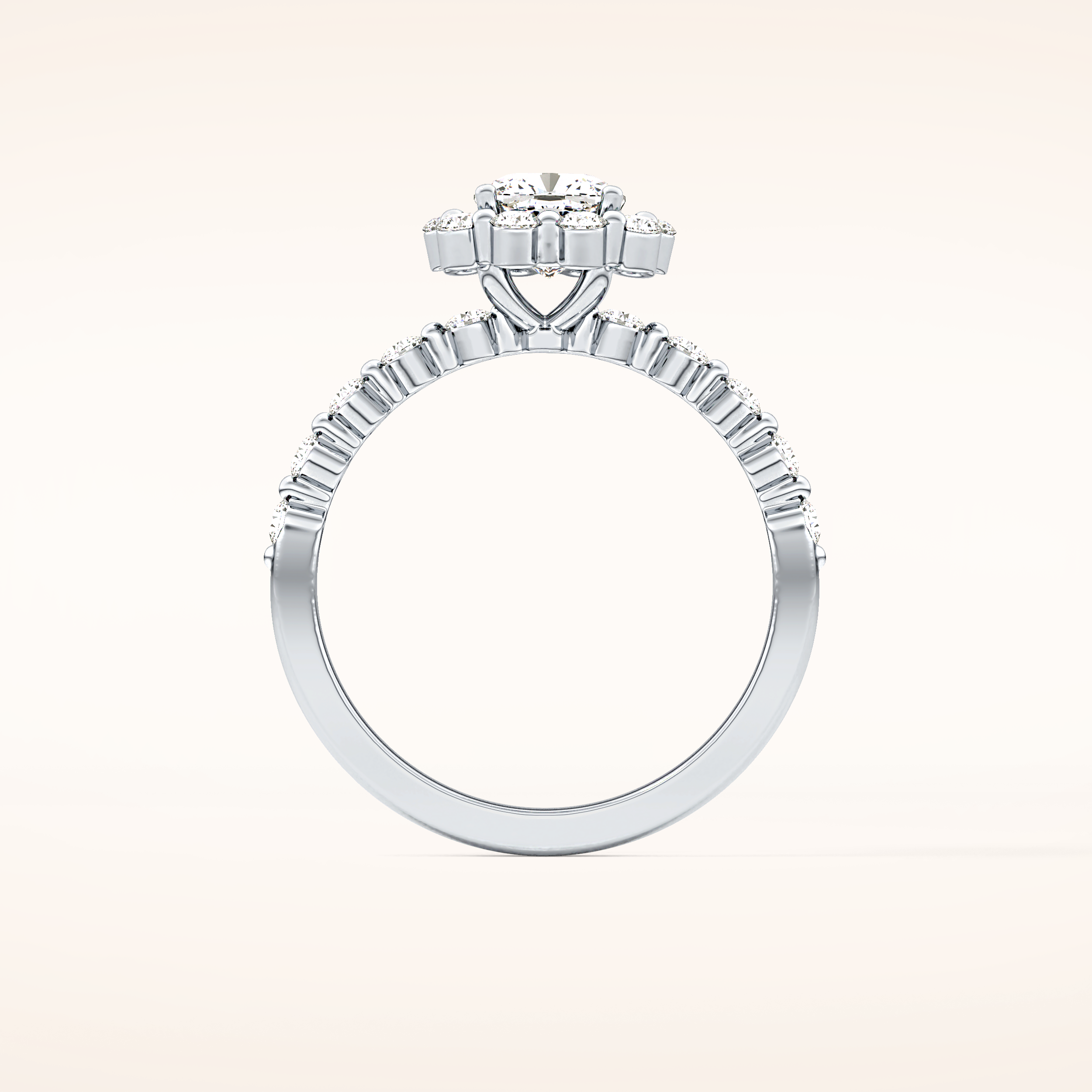 0.86 CT Cushion Shaped Halo & Pave Moissanite Engagement Ring