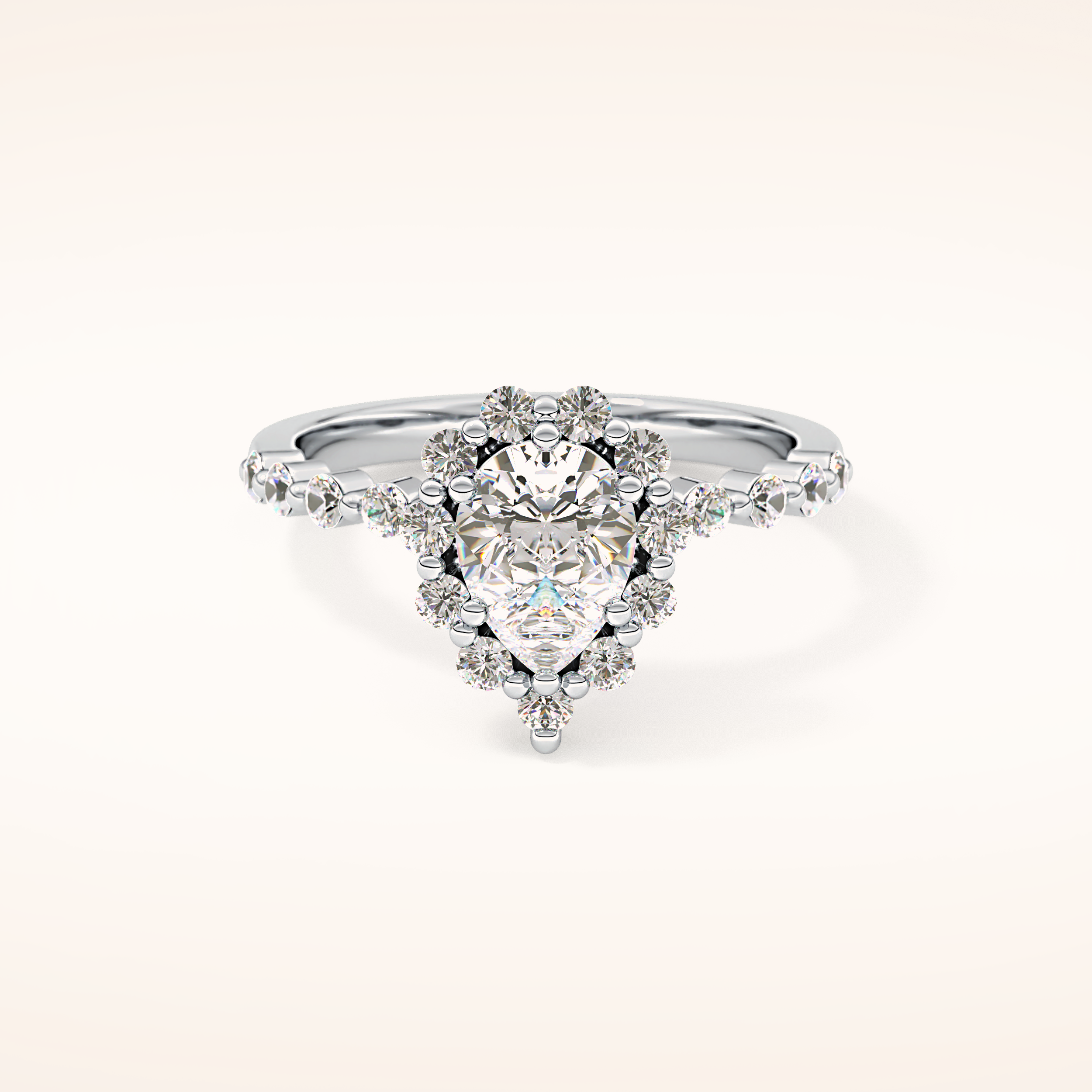 0.81 CT Pear Shaped Halo & Pave Moissanite Engagement Ring