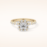 0.78 CT Princess Shaped Halo & Pave Moissanite Engagement Ring